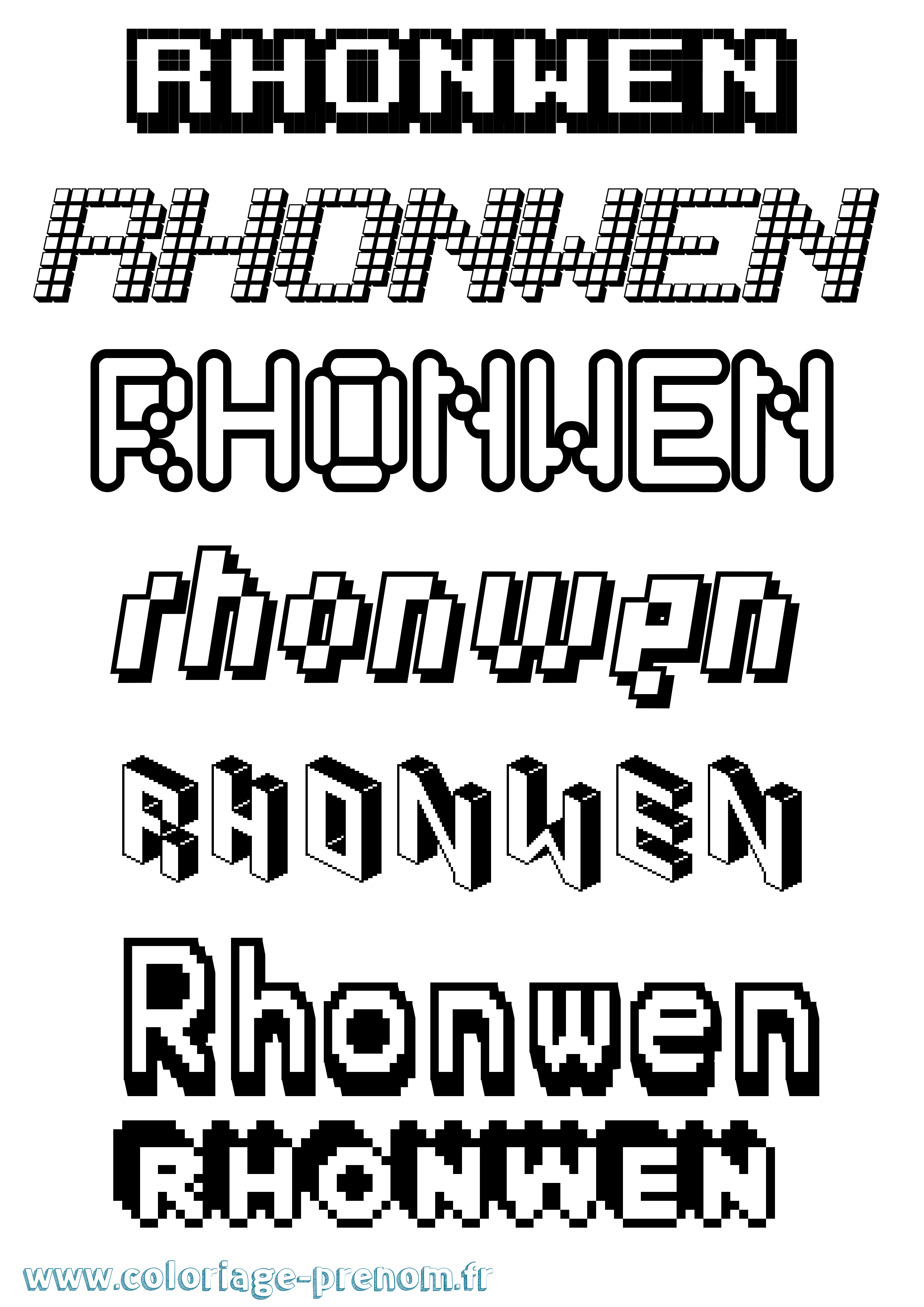 Coloriage Rhonwen Pixel Coloriage prénom Rhonwen Pixel