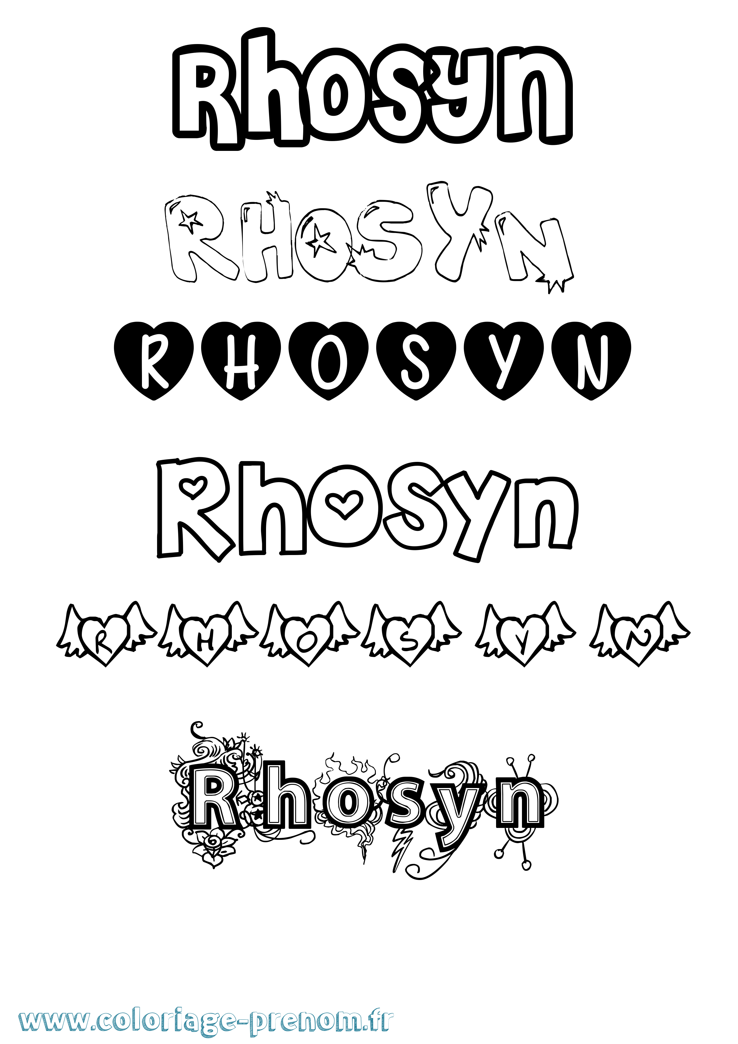 Coloriage Rhosyn Girly Coloriage prénom Rhosyn Girly