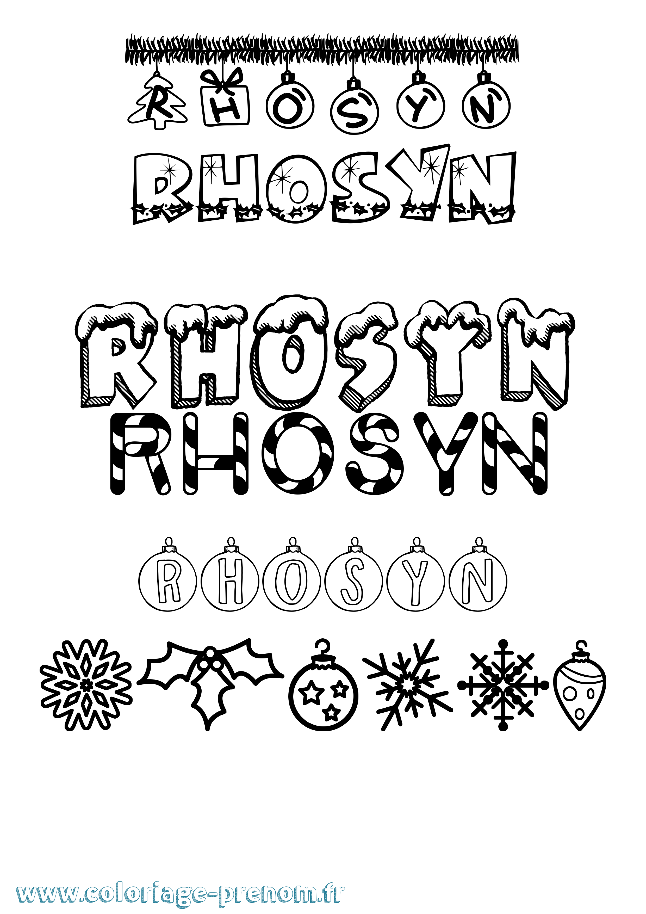 Coloriage Rhosyn Noël Coloriage prénom Rhosyn Noël