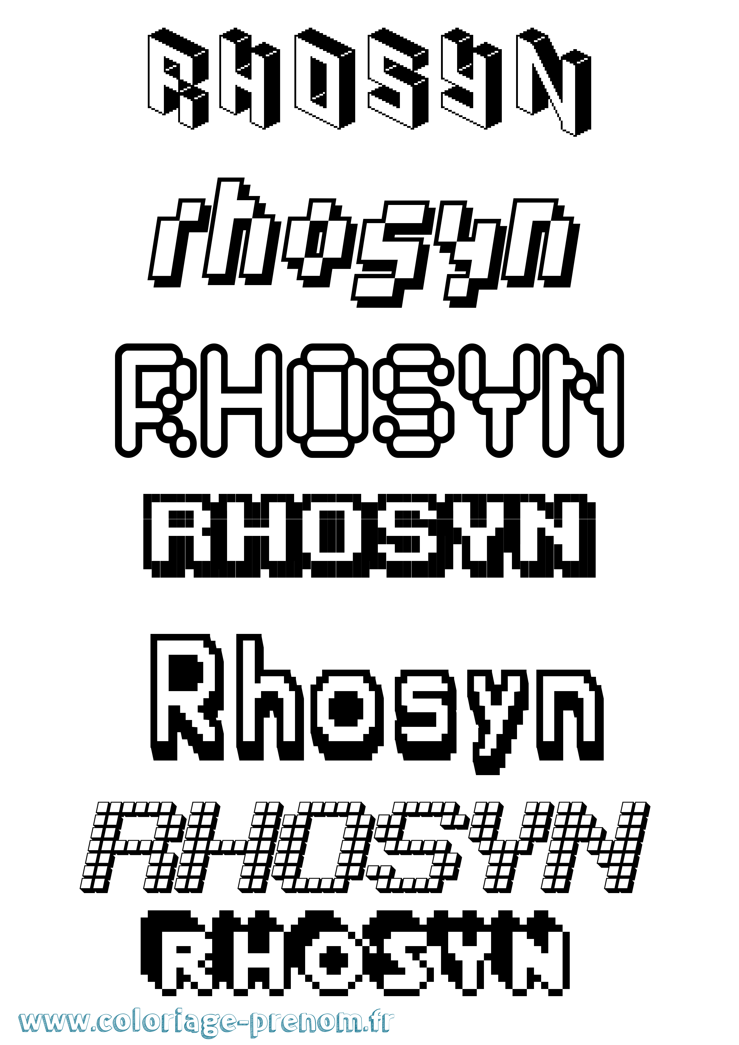 Coloriage Rhosyn Pixel Coloriage prénom Rhosyn Pixel