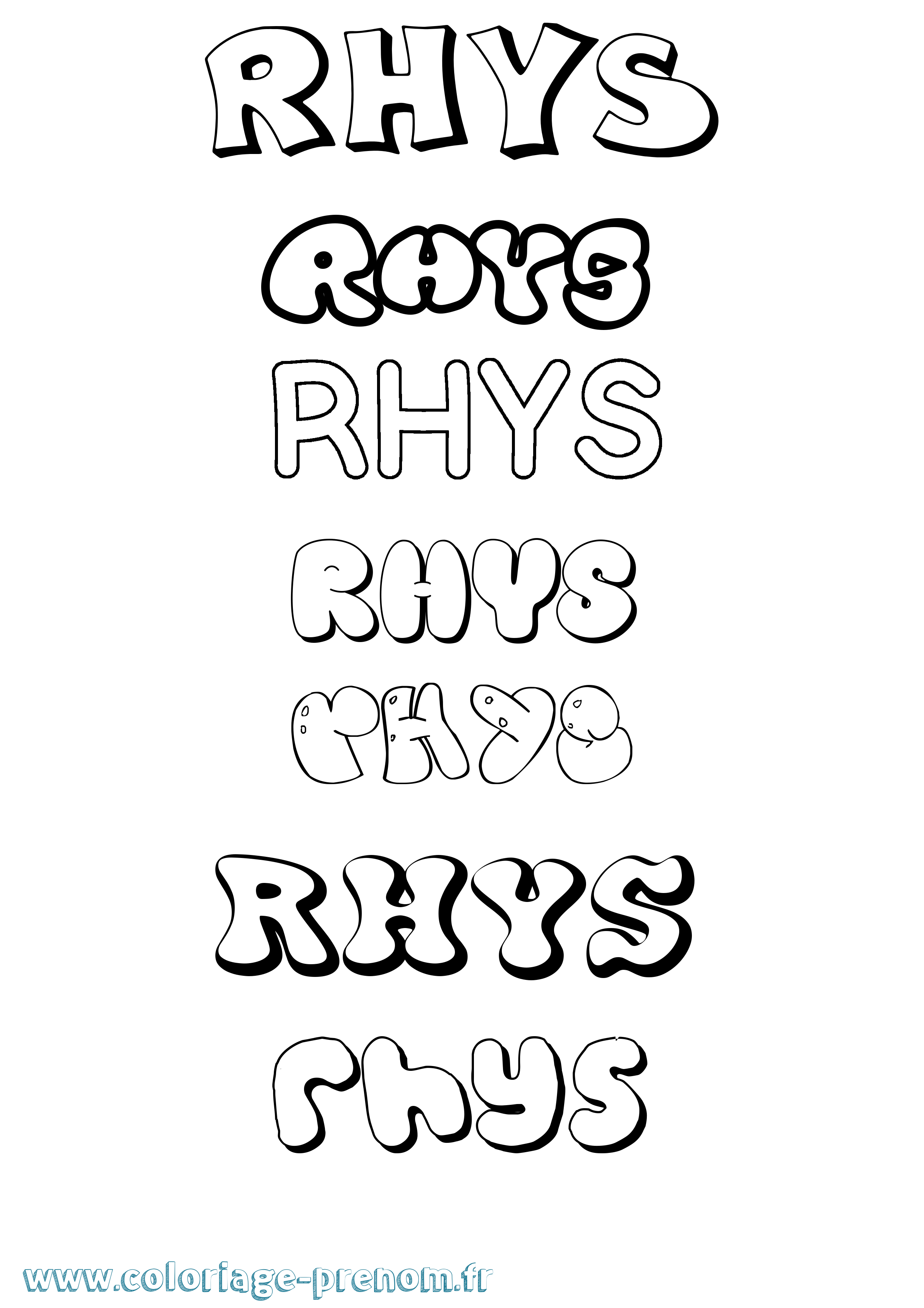 Coloriage Rhys Bubble Coloriage prénom Rhys Bubble