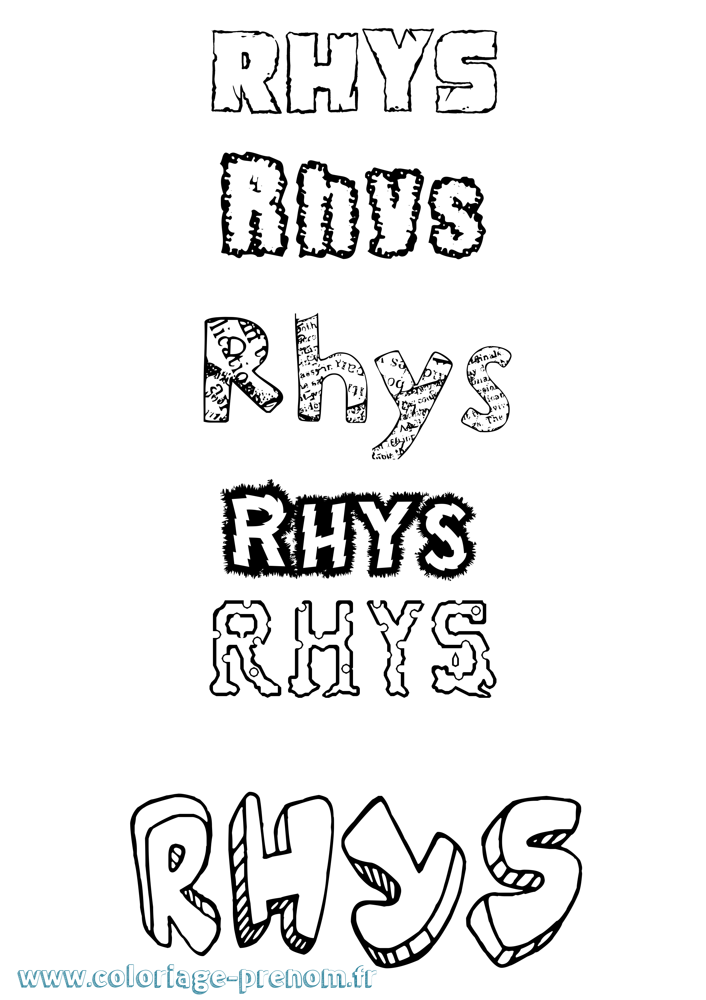 Coloriage Rhys Destructuré Coloriage prénom Rhys Destructuré