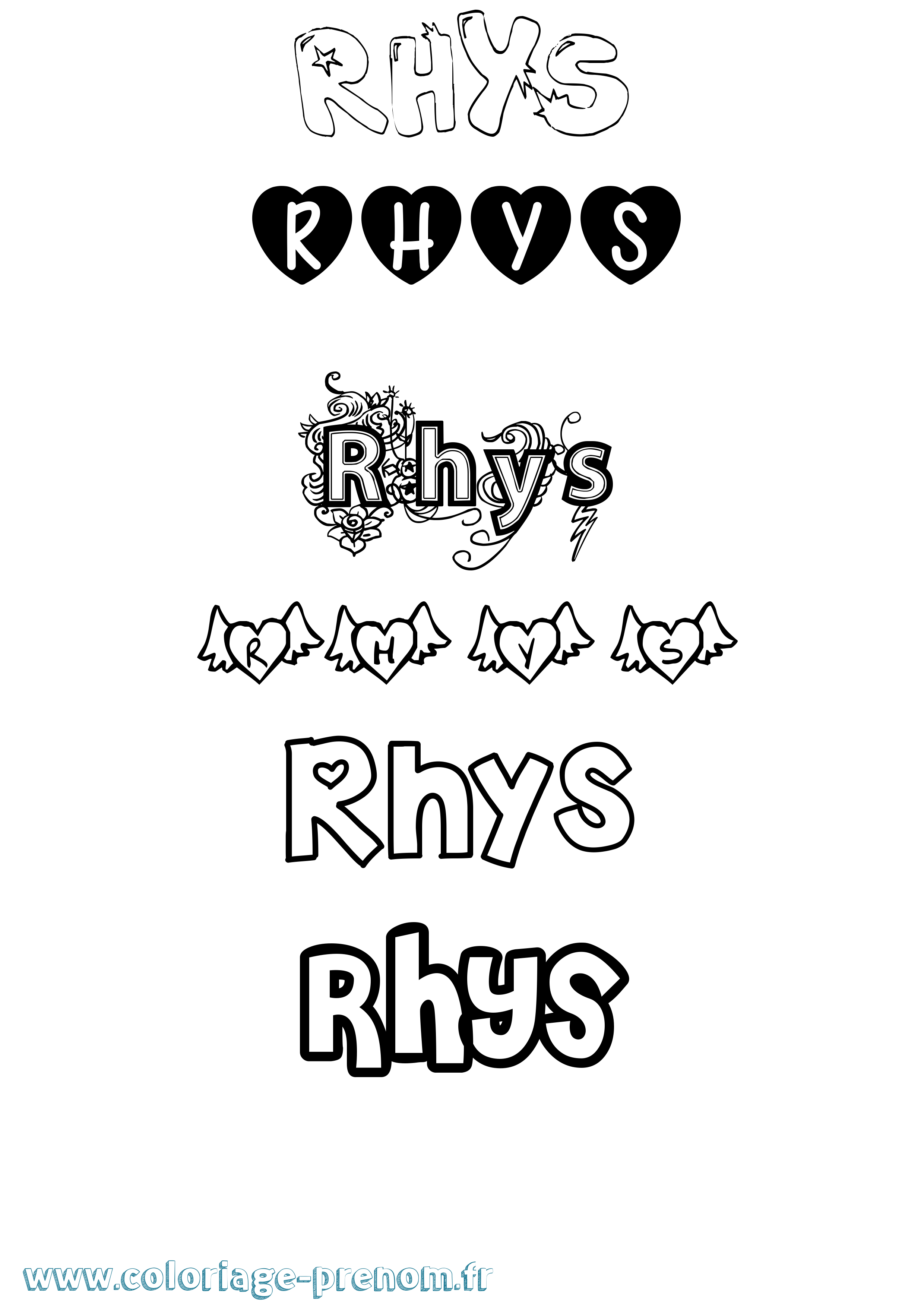 Coloriage Rhys Girly Coloriage prénom Rhys Girly