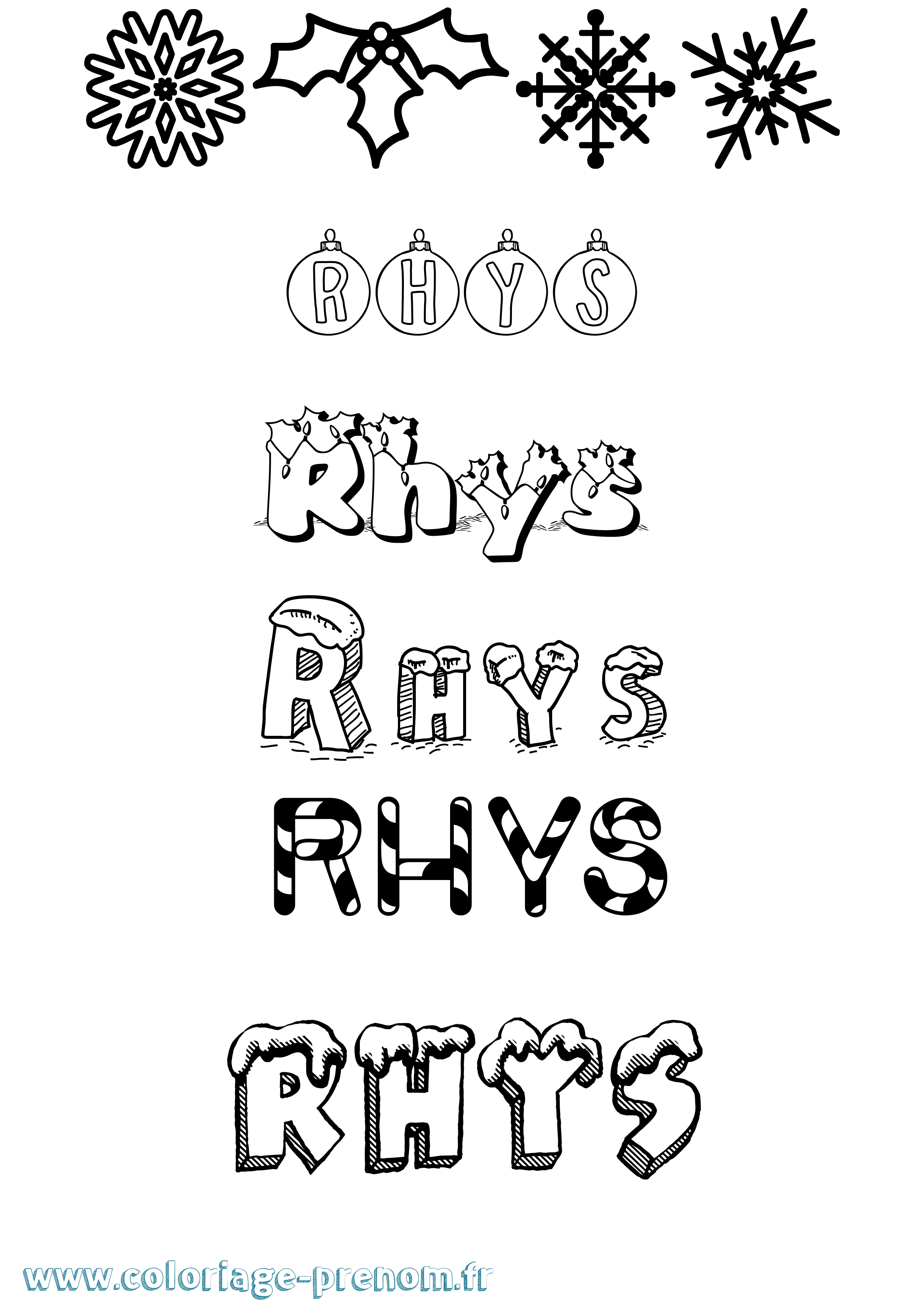 Coloriage Rhys Noël Coloriage prénom Rhys Noël