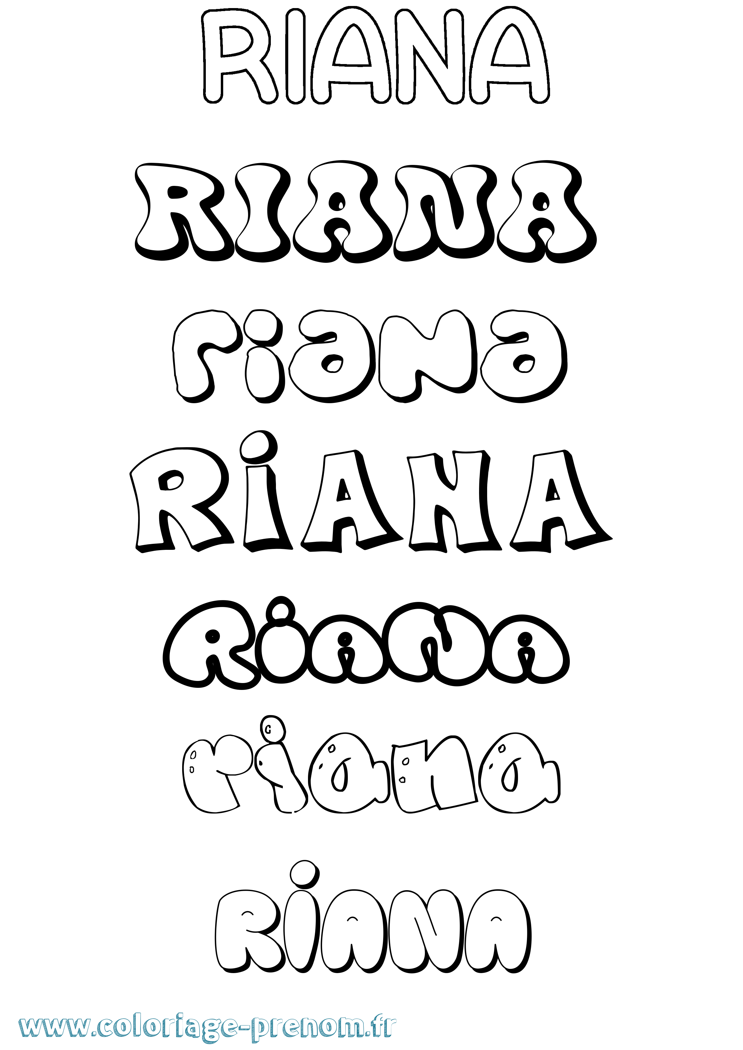Coloriage Riana Bubble Coloriage prénom Riana Bubble