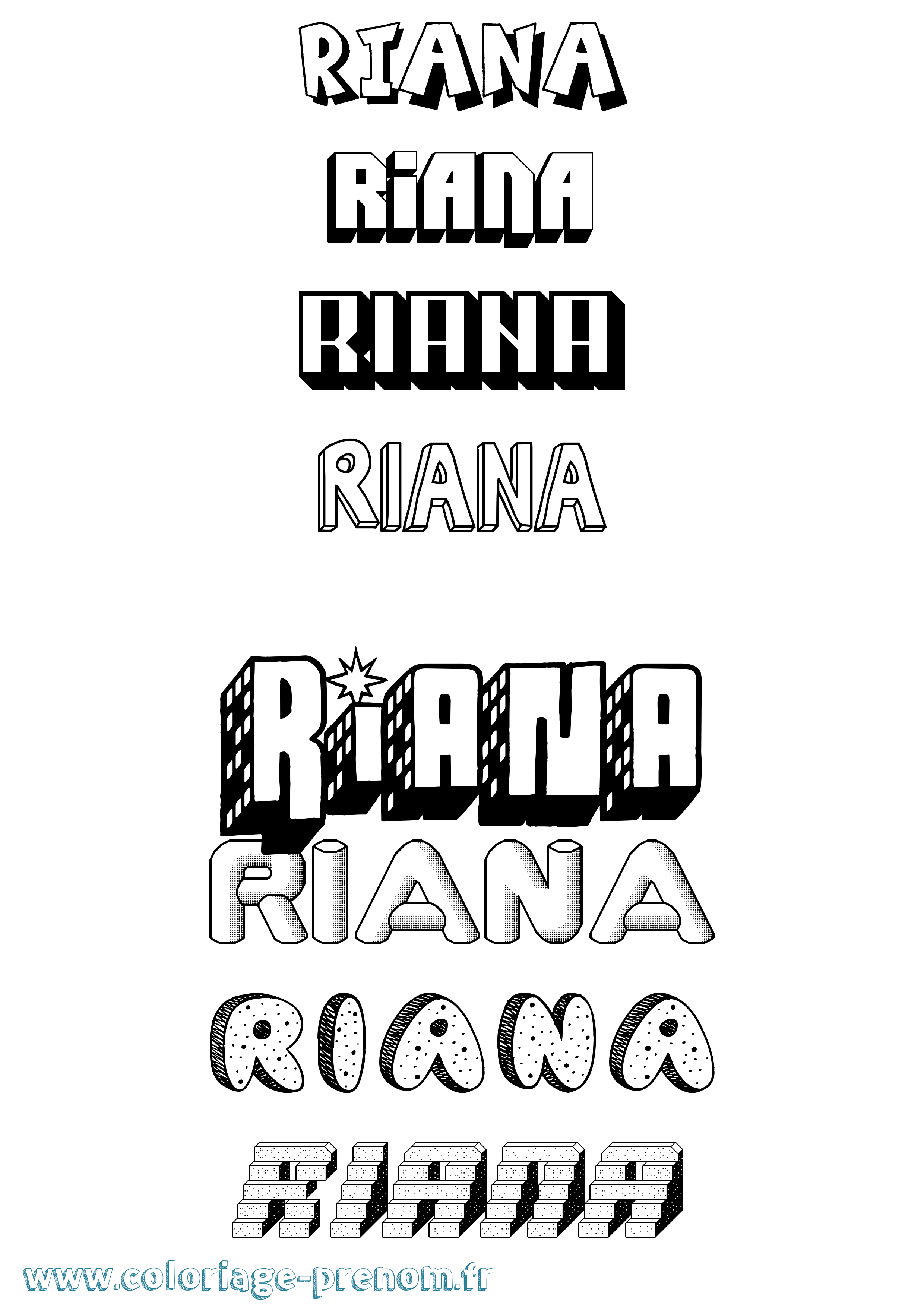 Coloriage Riana Effet 3D Coloriage prénom Riana Effet 3D