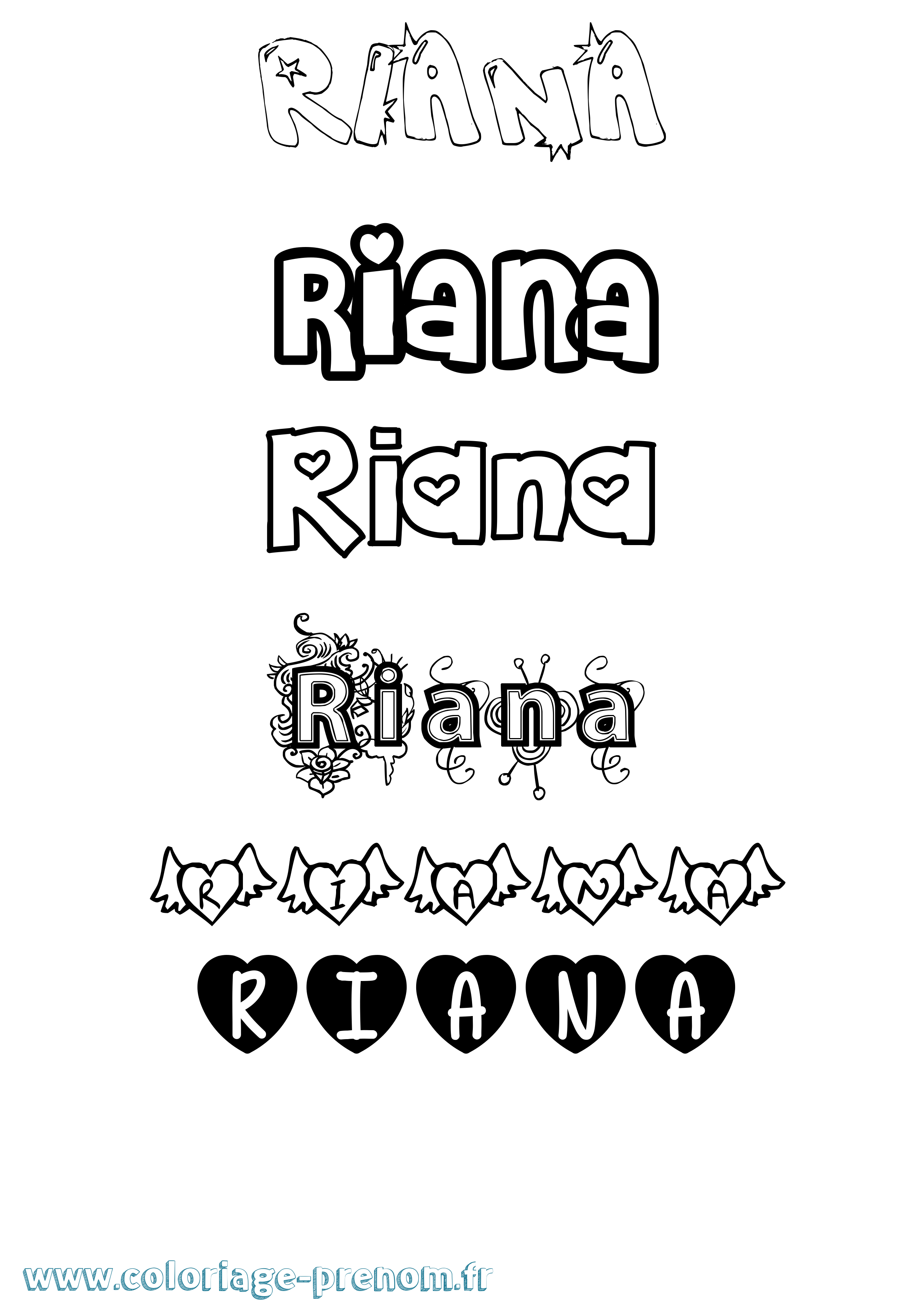 Coloriage Riana Girly Coloriage prénom Riana Girly