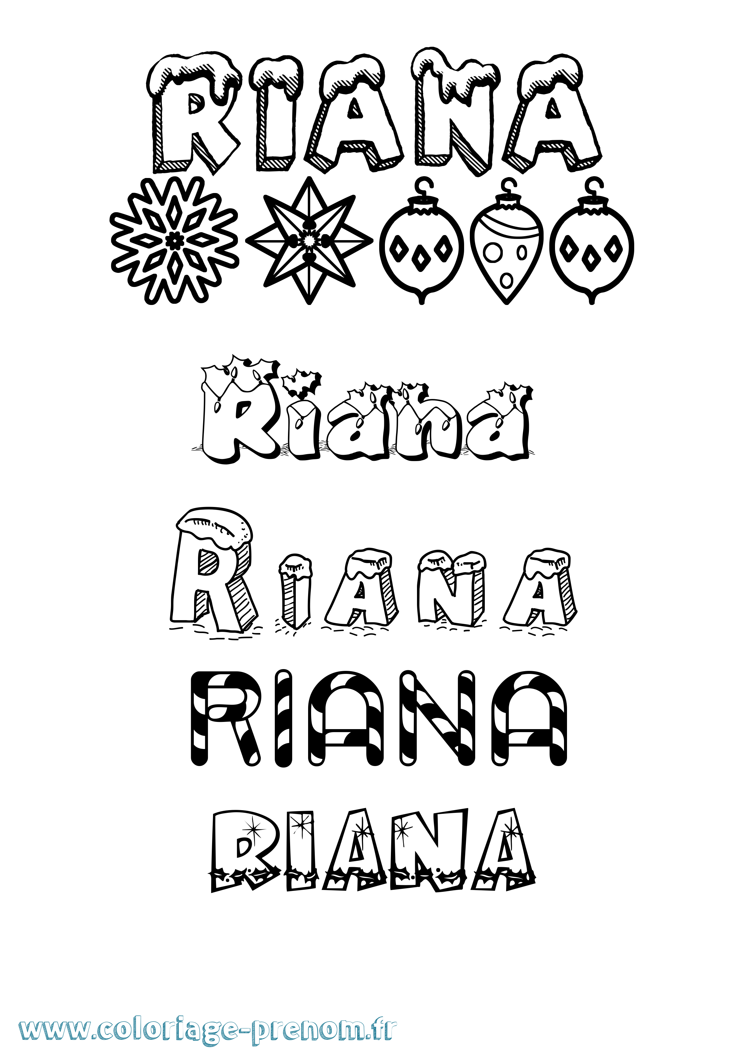 Coloriage Riana Noël Coloriage prénom Riana Noël