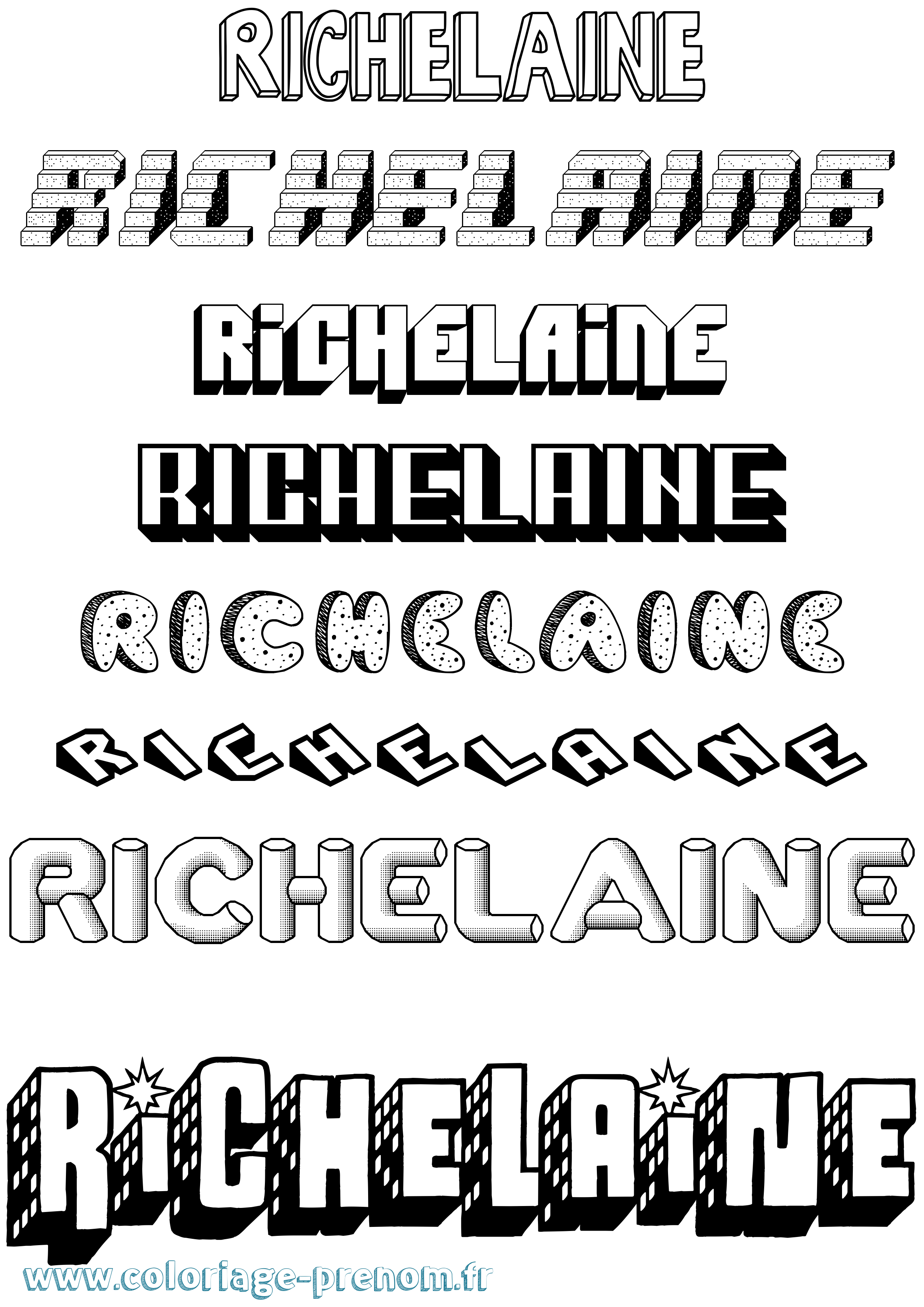 Coloriage Richelaine Effet 3D Coloriage prénom Richelaine Effet 3D