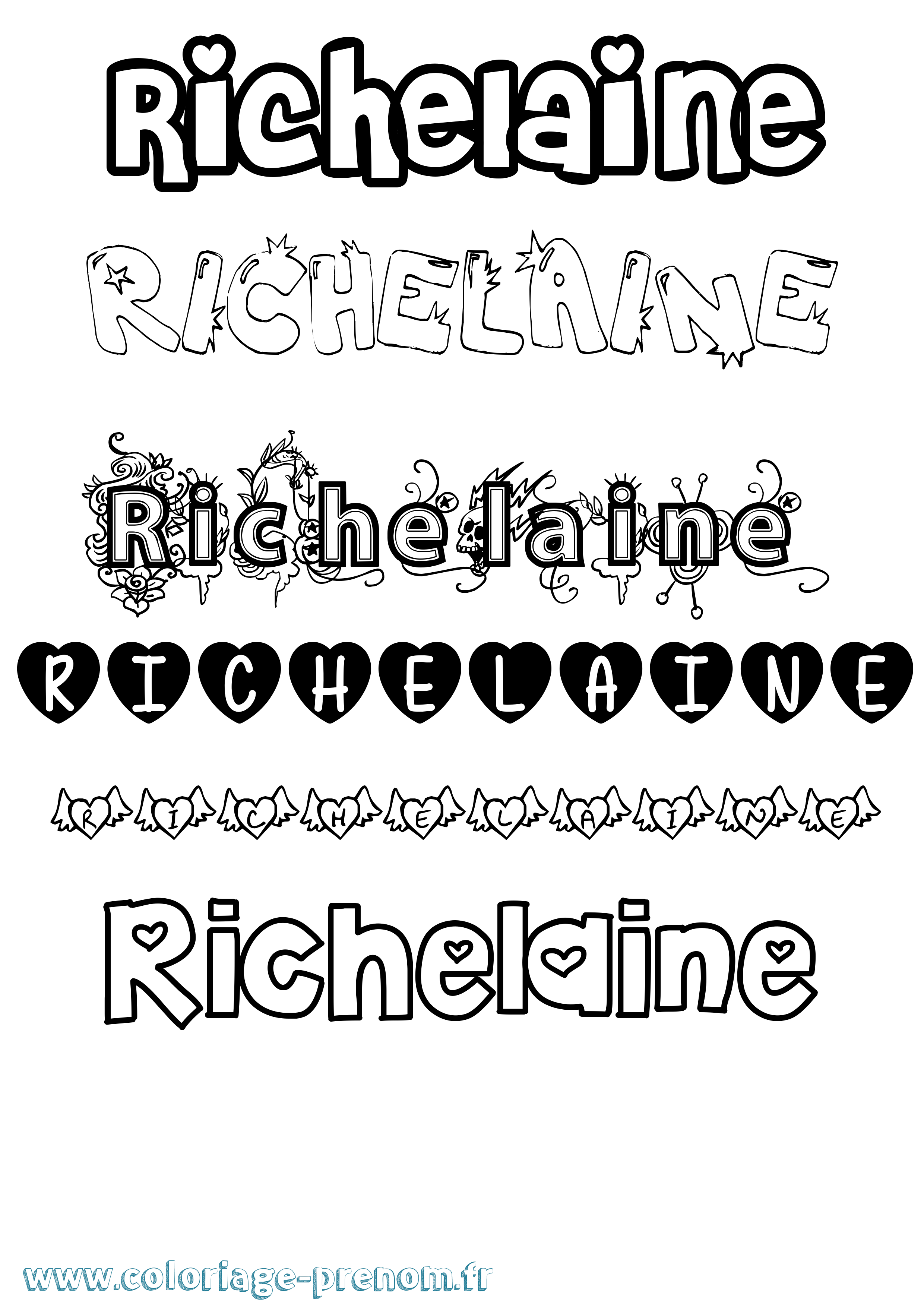 Coloriage Richelaine Girly Coloriage prénom Richelaine Girly