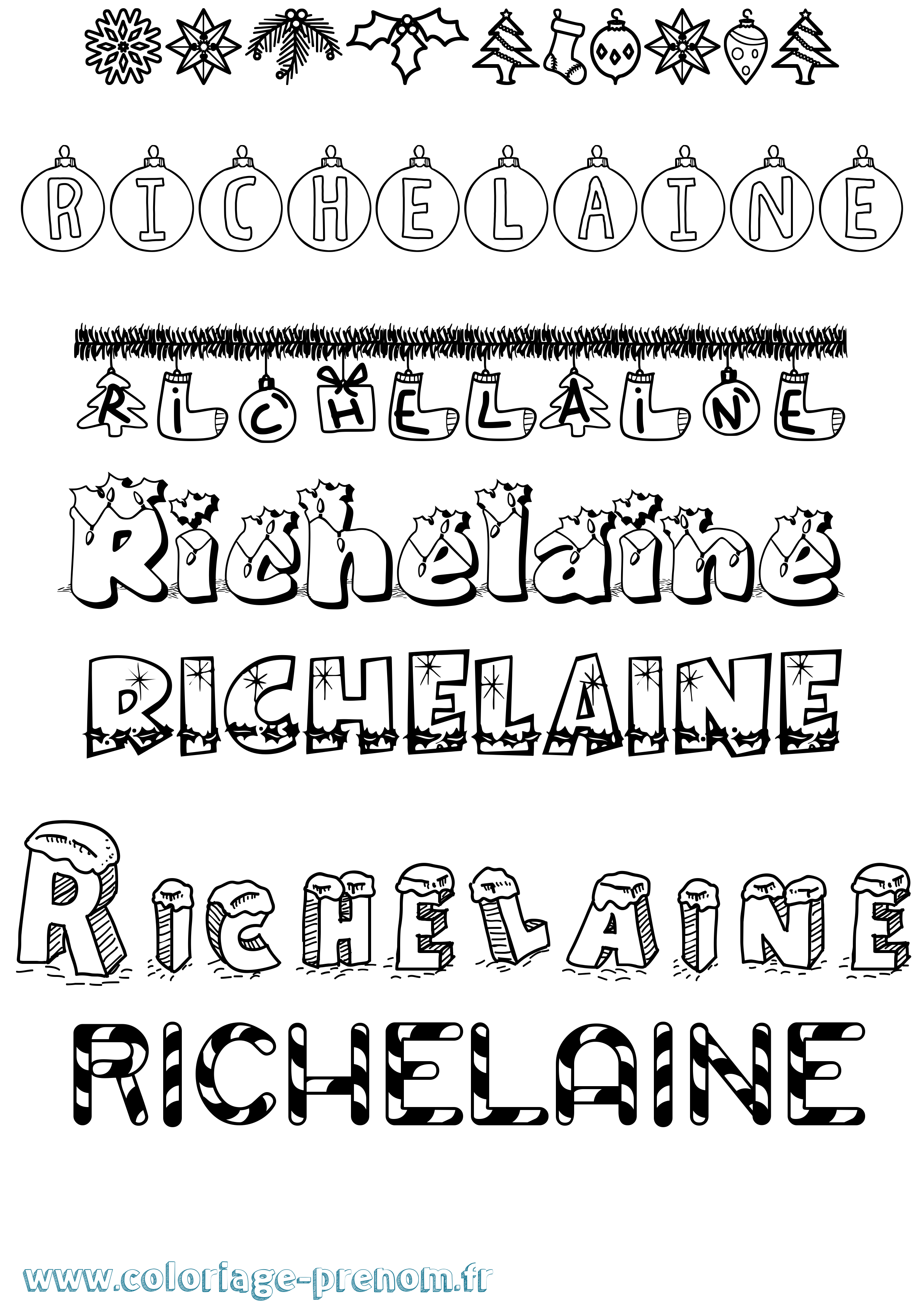 Coloriage Richelaine Noël Coloriage prénom Richelaine Noël