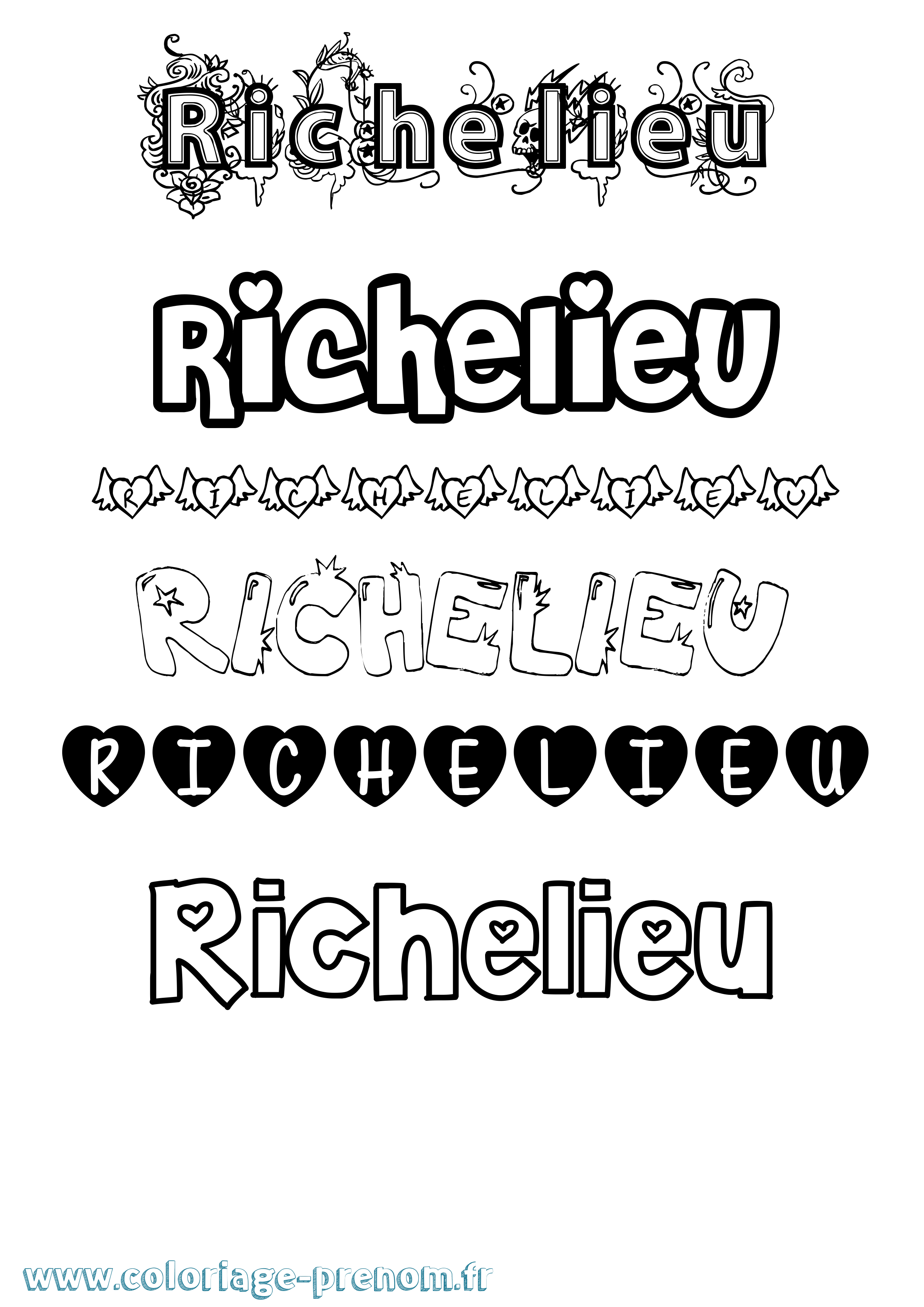 Coloriage Richelieu Girly Coloriage prénom Richelieu Girly
