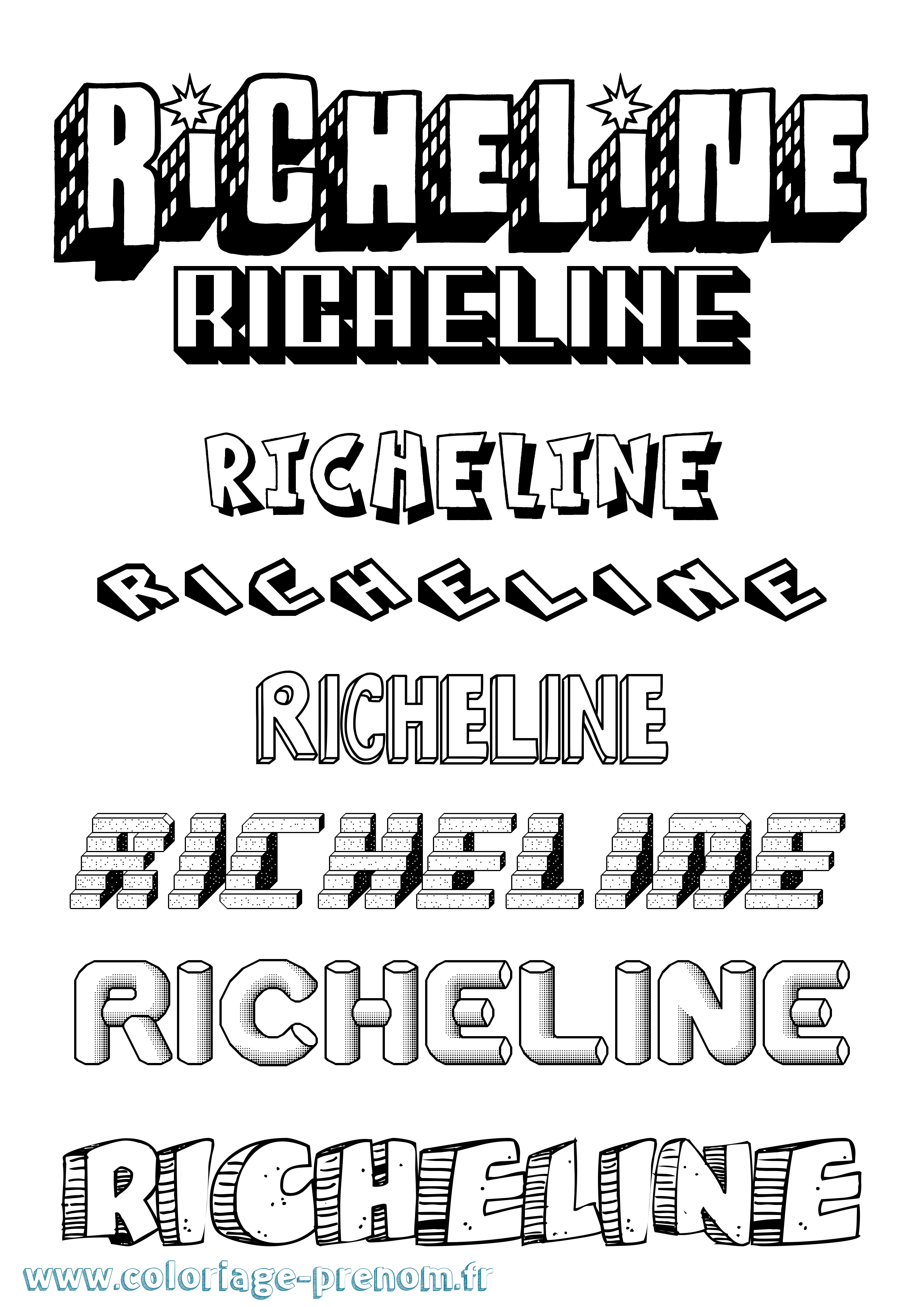 Coloriage Richeline Effet 3D Coloriage prénom Richeline Effet 3D