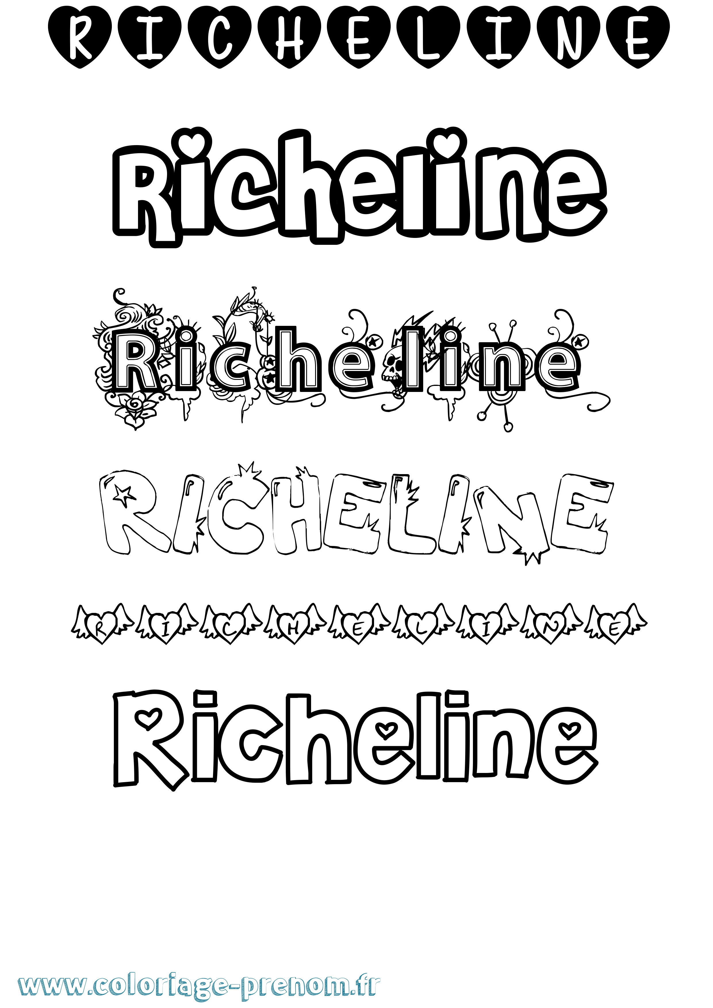 Coloriage Richeline Girly Coloriage prénom Richeline Girly