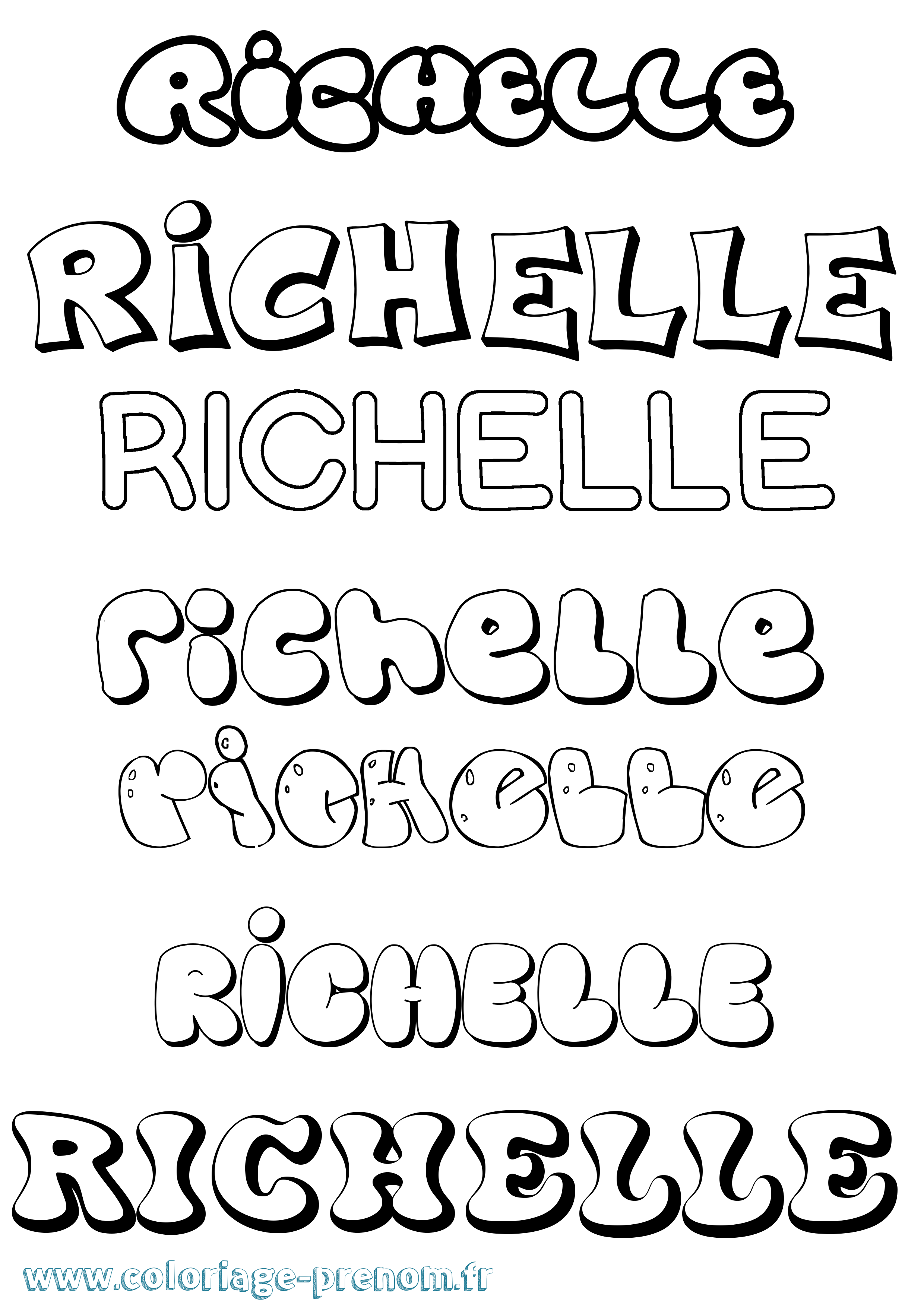 Coloriage Richelle Bubble Coloriage prénom Richelle Bubble
