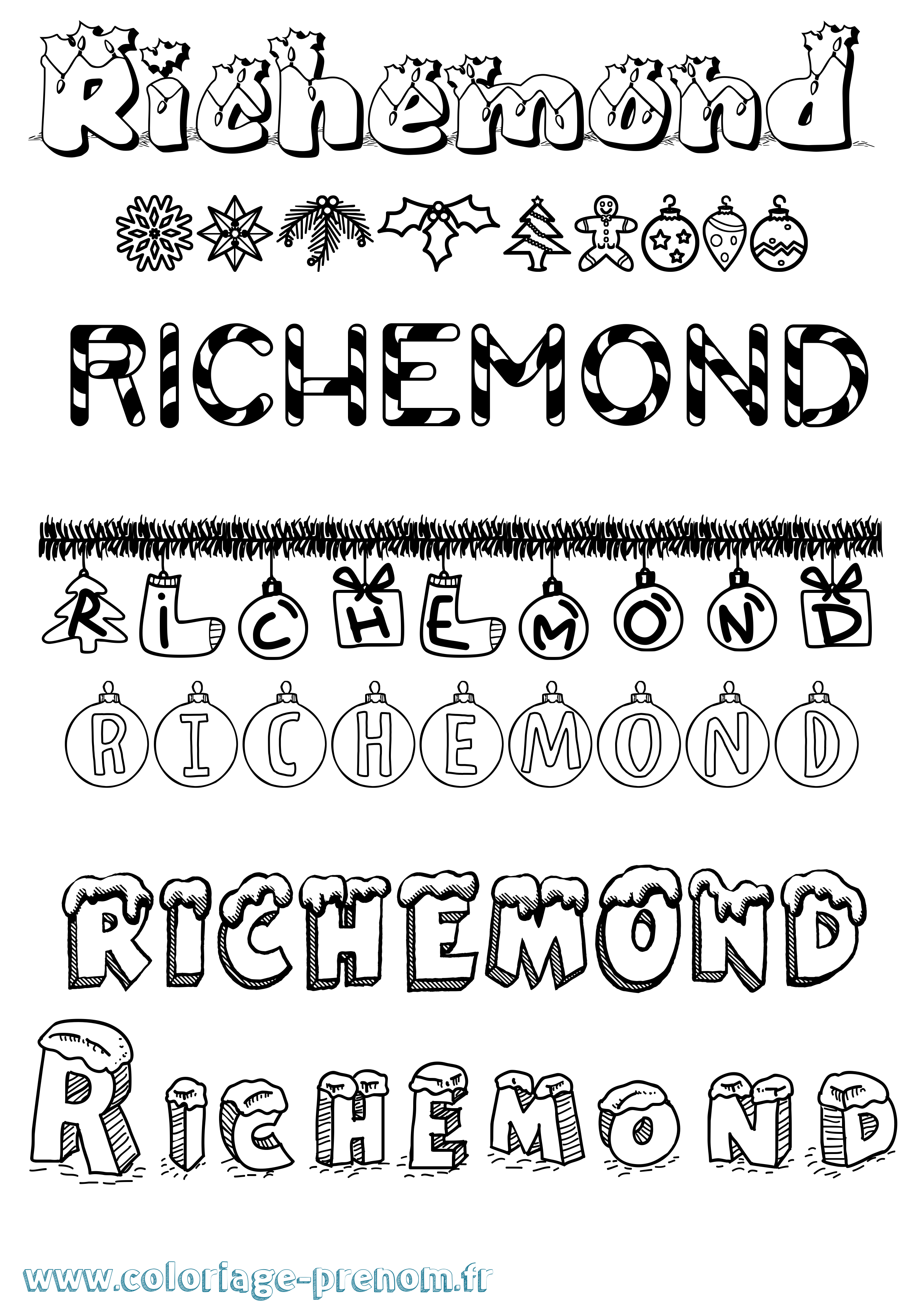 Coloriage Richemond Noël Coloriage prénom Richemond Noël