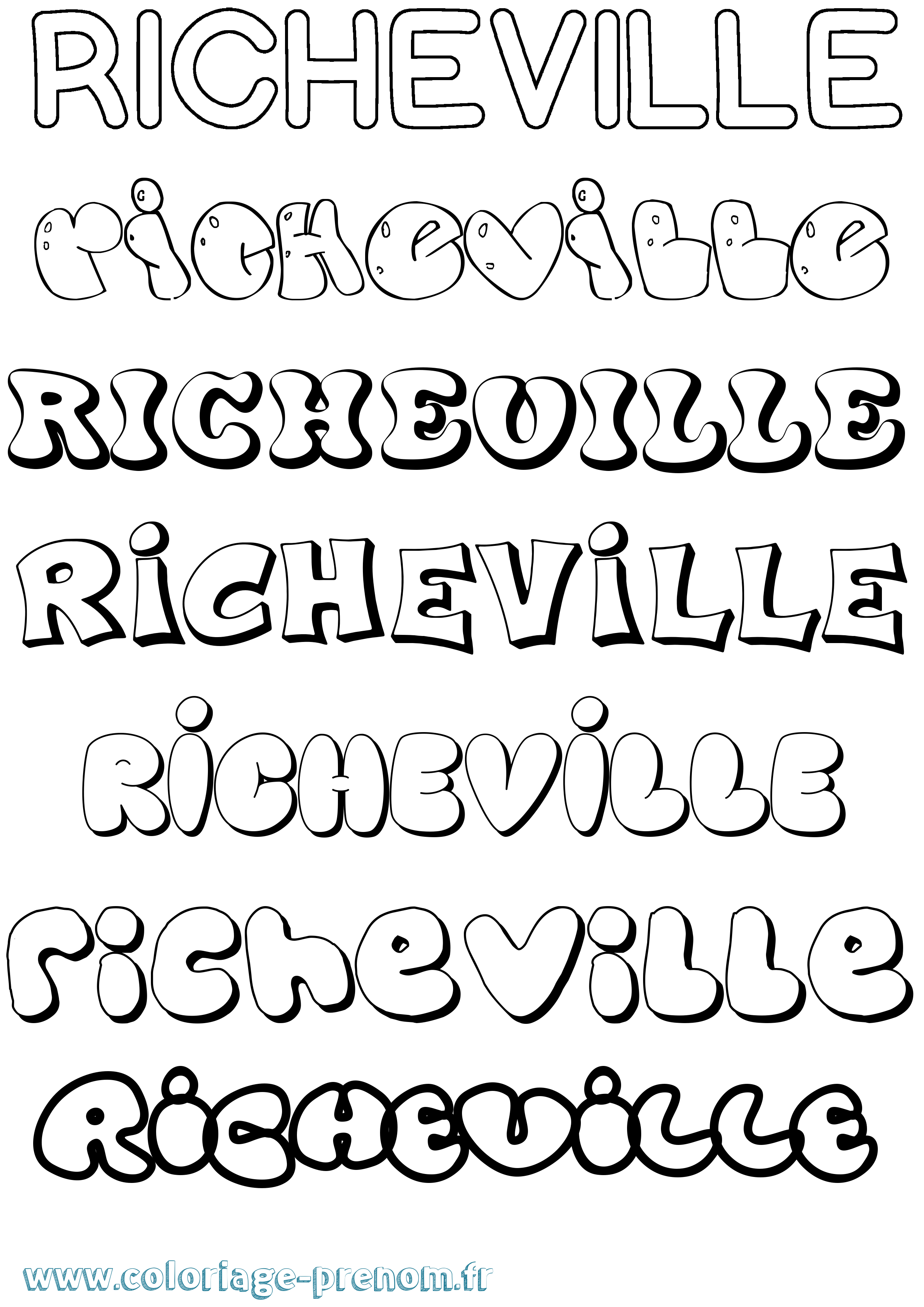Coloriage Richeville Bubble Coloriage prénom Richeville Bubble