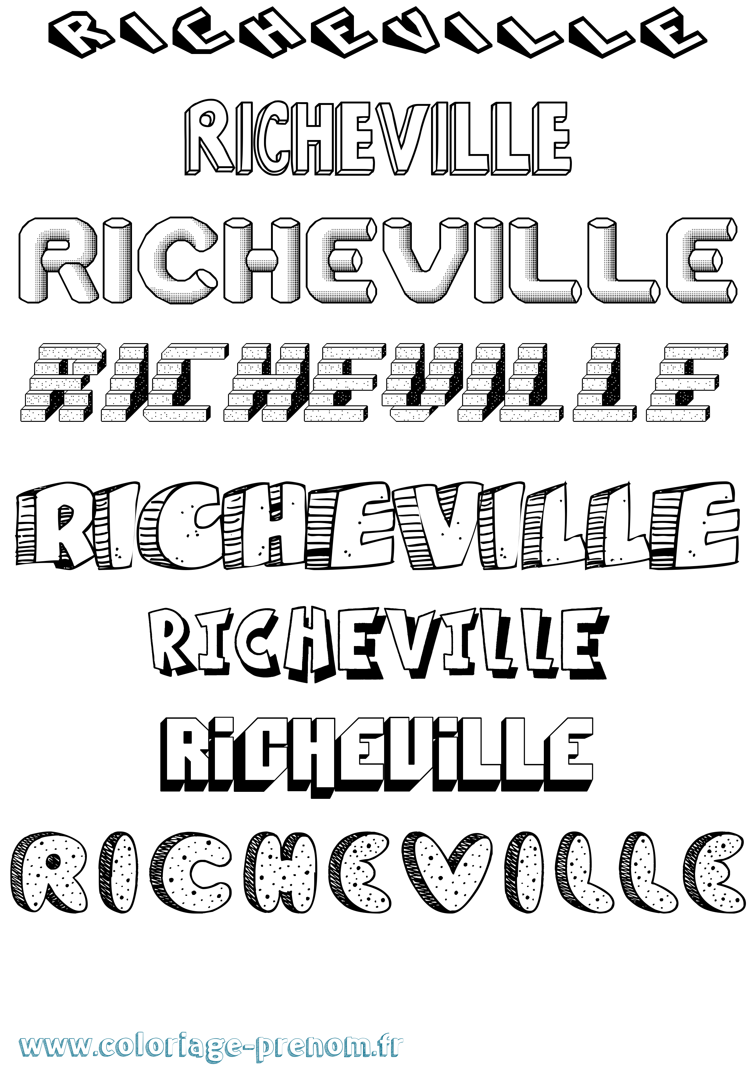 Coloriage Richeville Effet 3D Coloriage prénom Richeville Effet 3D