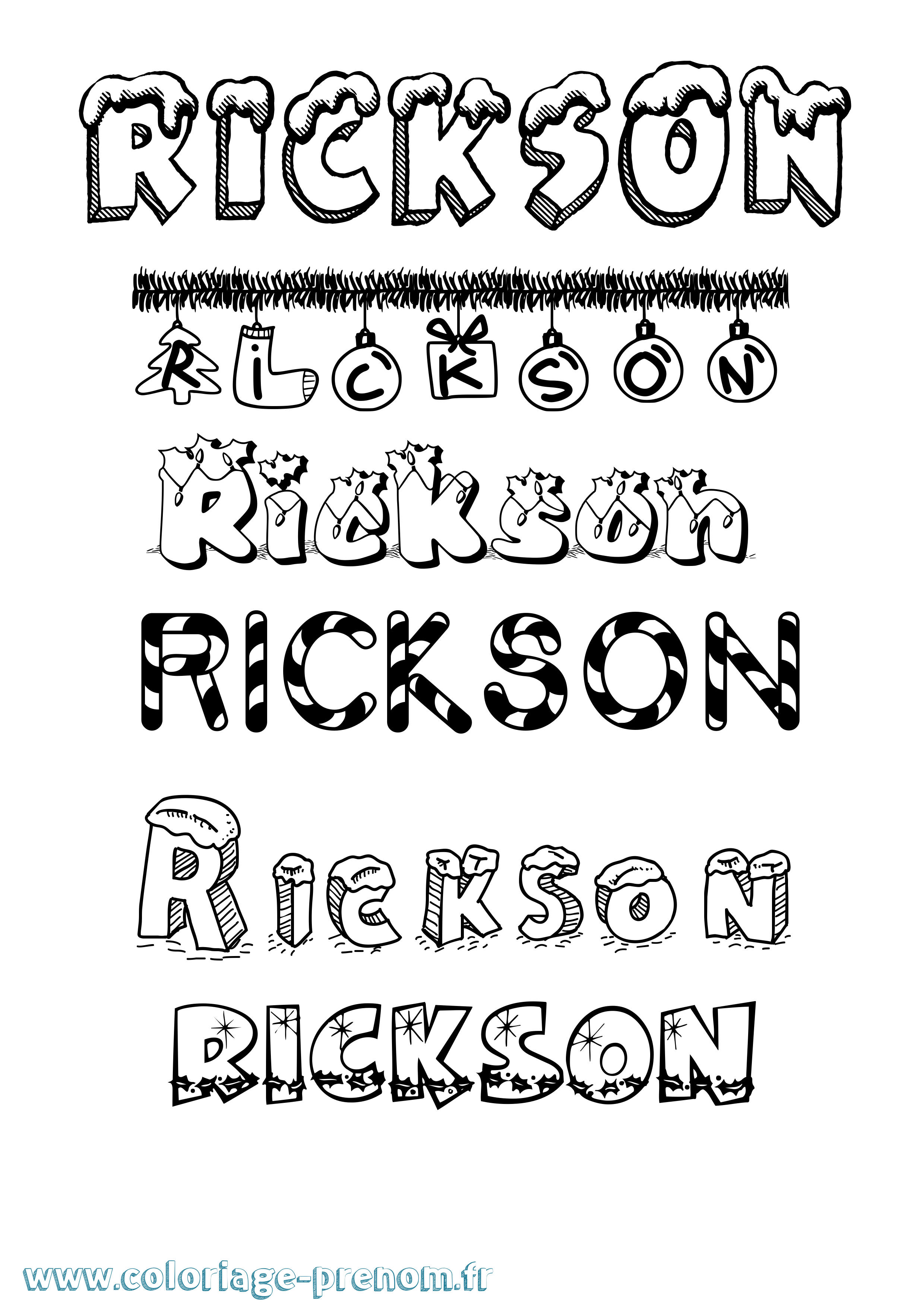 Coloriage Rickson Noël Coloriage prénom Rickson Noël
