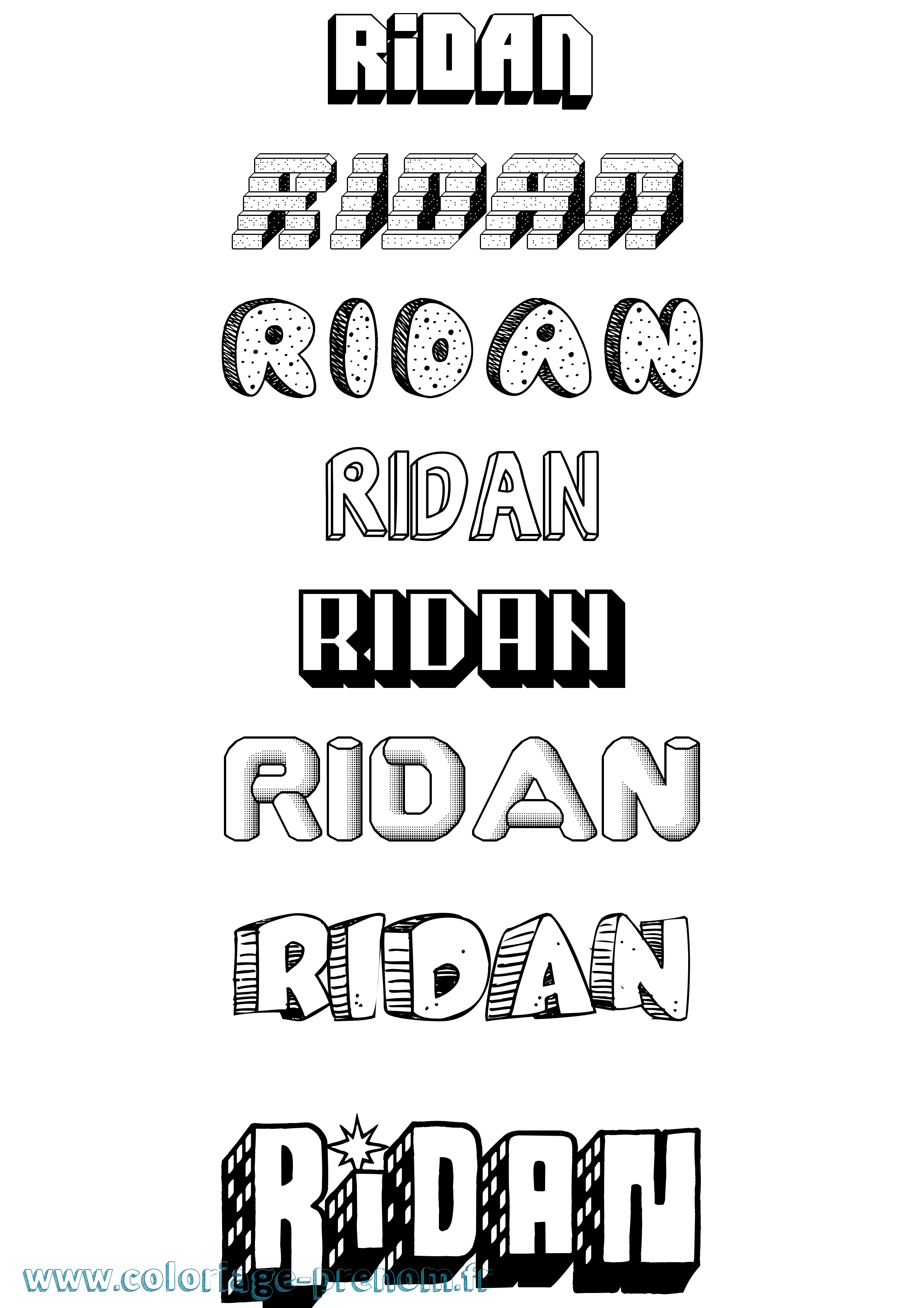 Coloriage Ridan Effet 3D Coloriage prénom Ridan Effet 3D