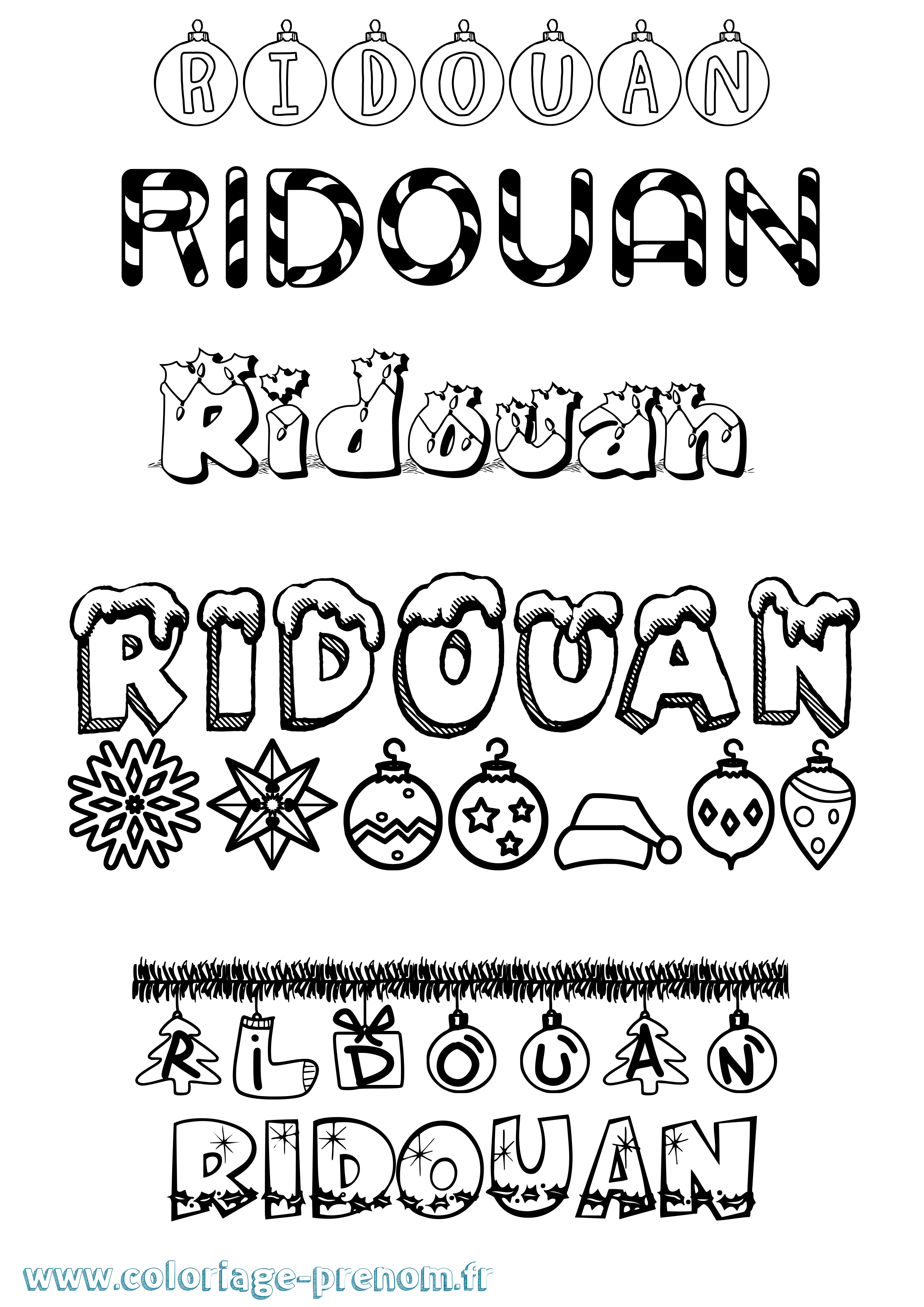 Coloriage Ridouan Noël Coloriage prénom Ridouan Noël