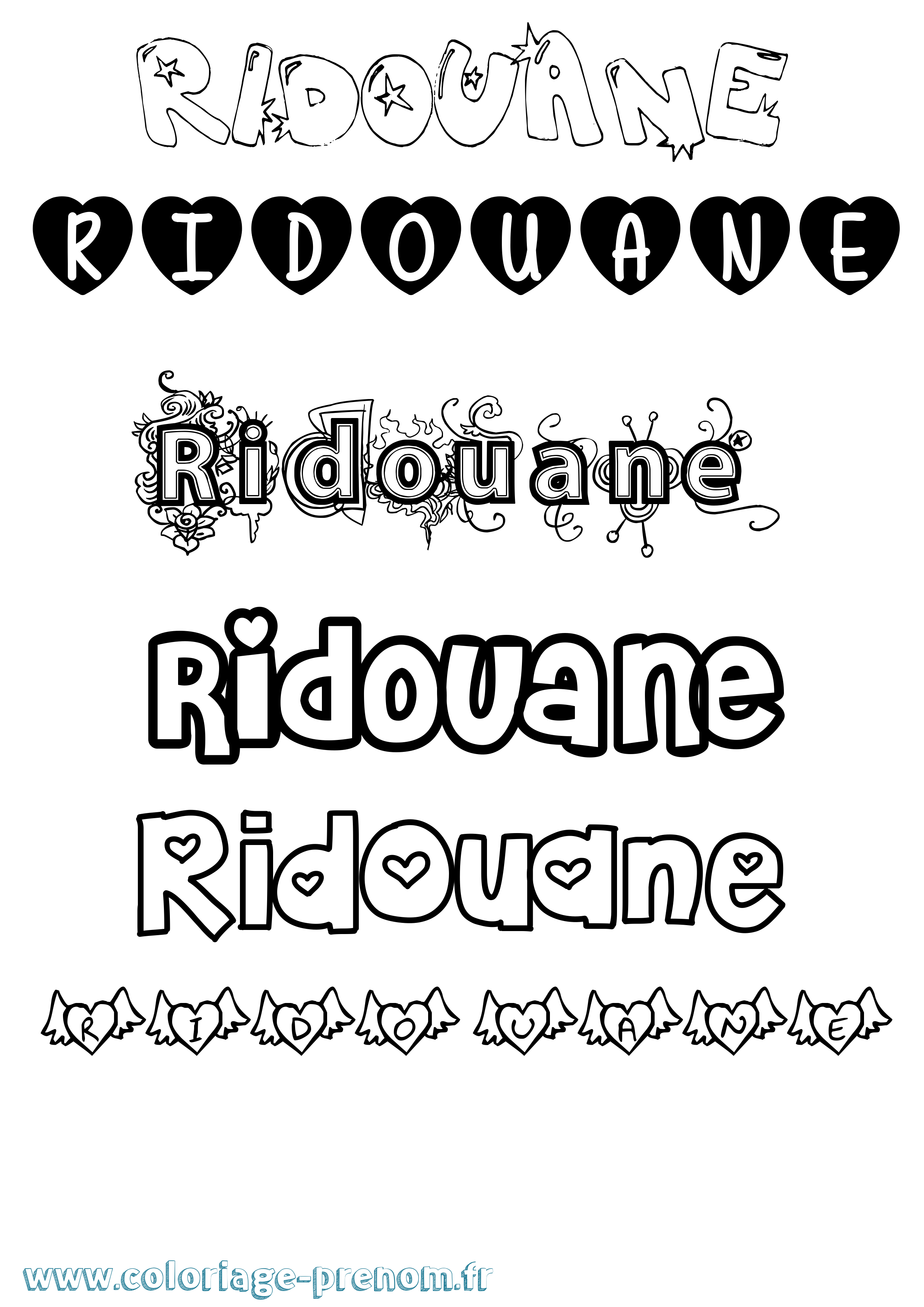 Coloriage Ridouane Girly Coloriage prénom Ridouane Girly