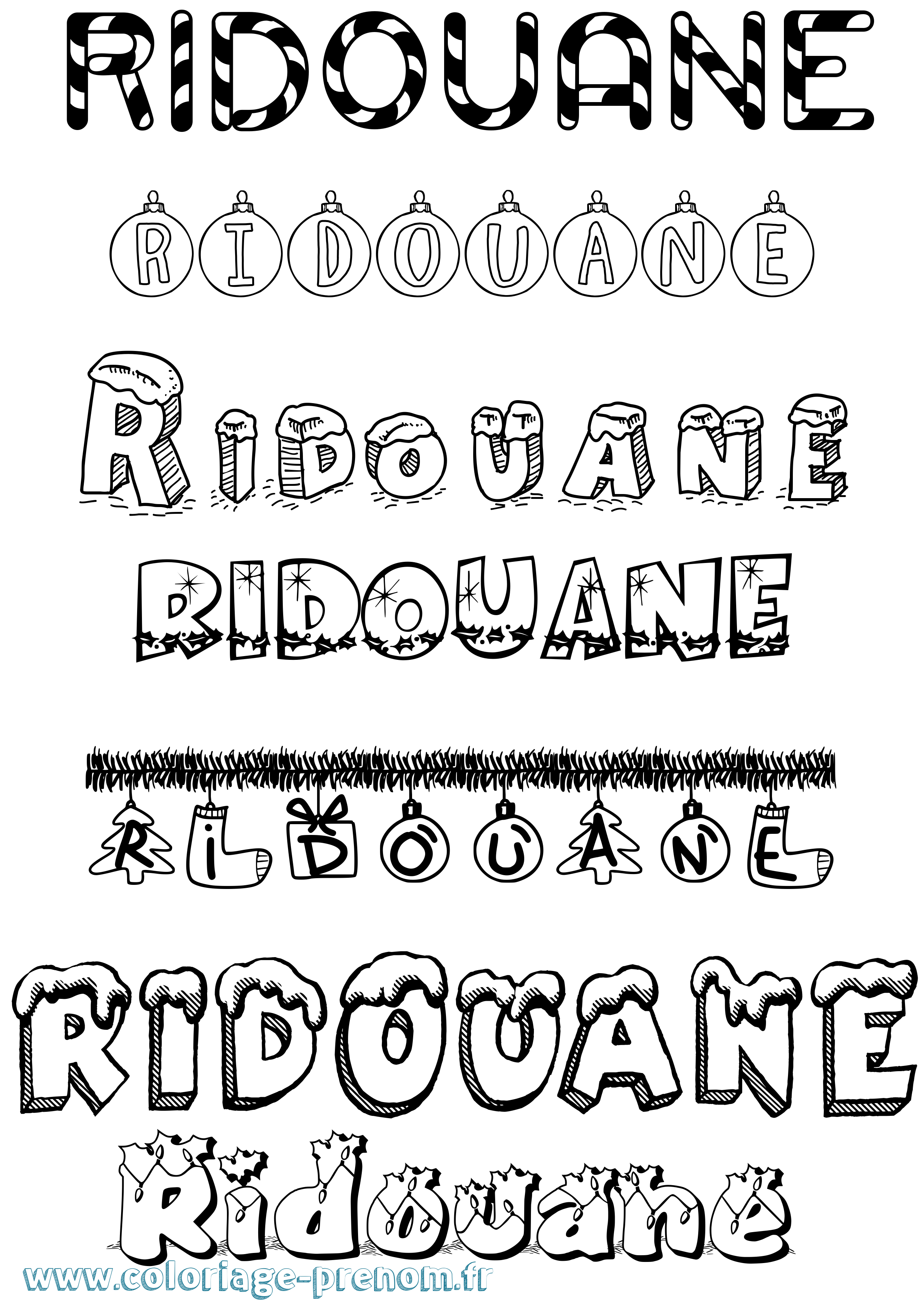 Coloriage Ridouane Noël Coloriage prénom Ridouane Noël