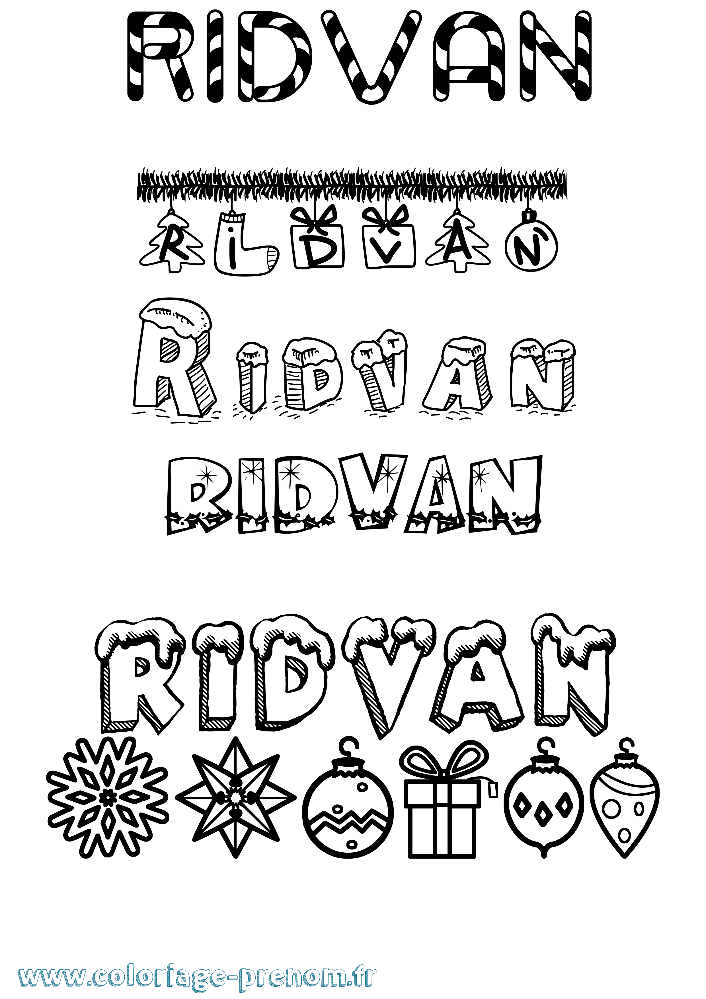 Coloriage Ridvan Noël Coloriage prénom Ridvan Noël