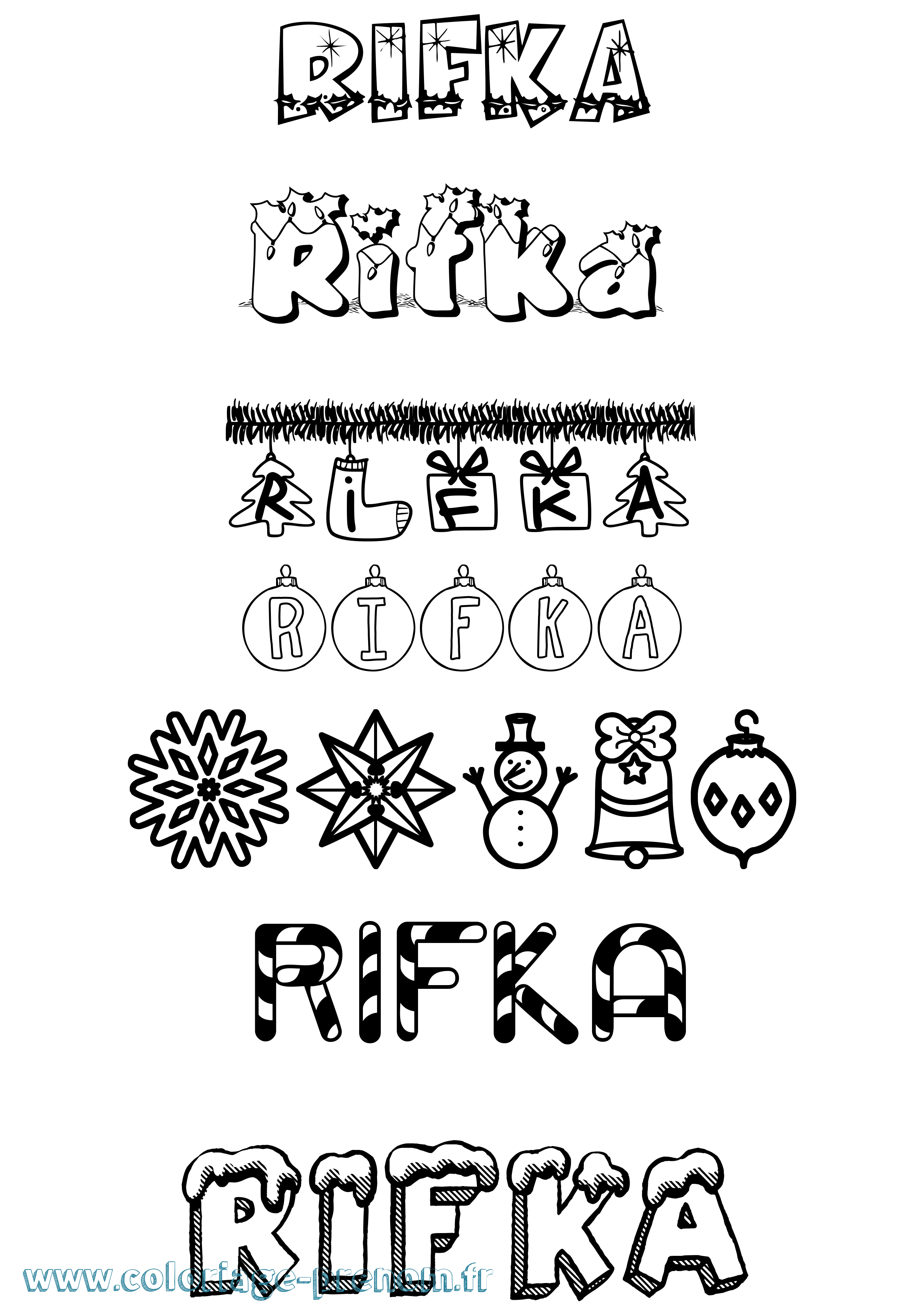 Coloriage Rifka Noël Coloriage prénom Rifka Noël