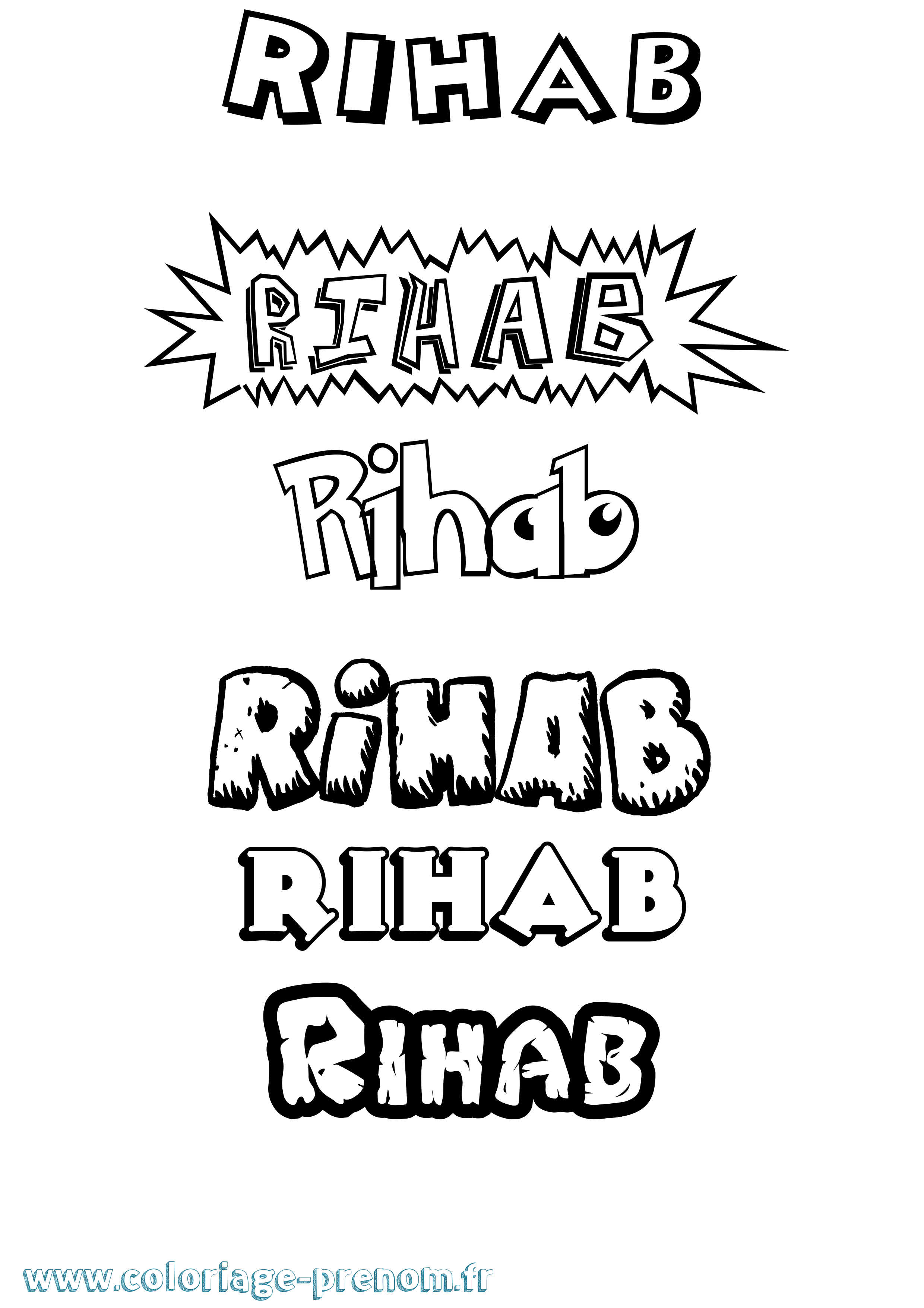 Coloriage Rihab Dessin Animé Coloriage prénom Rihab Dessin Animé