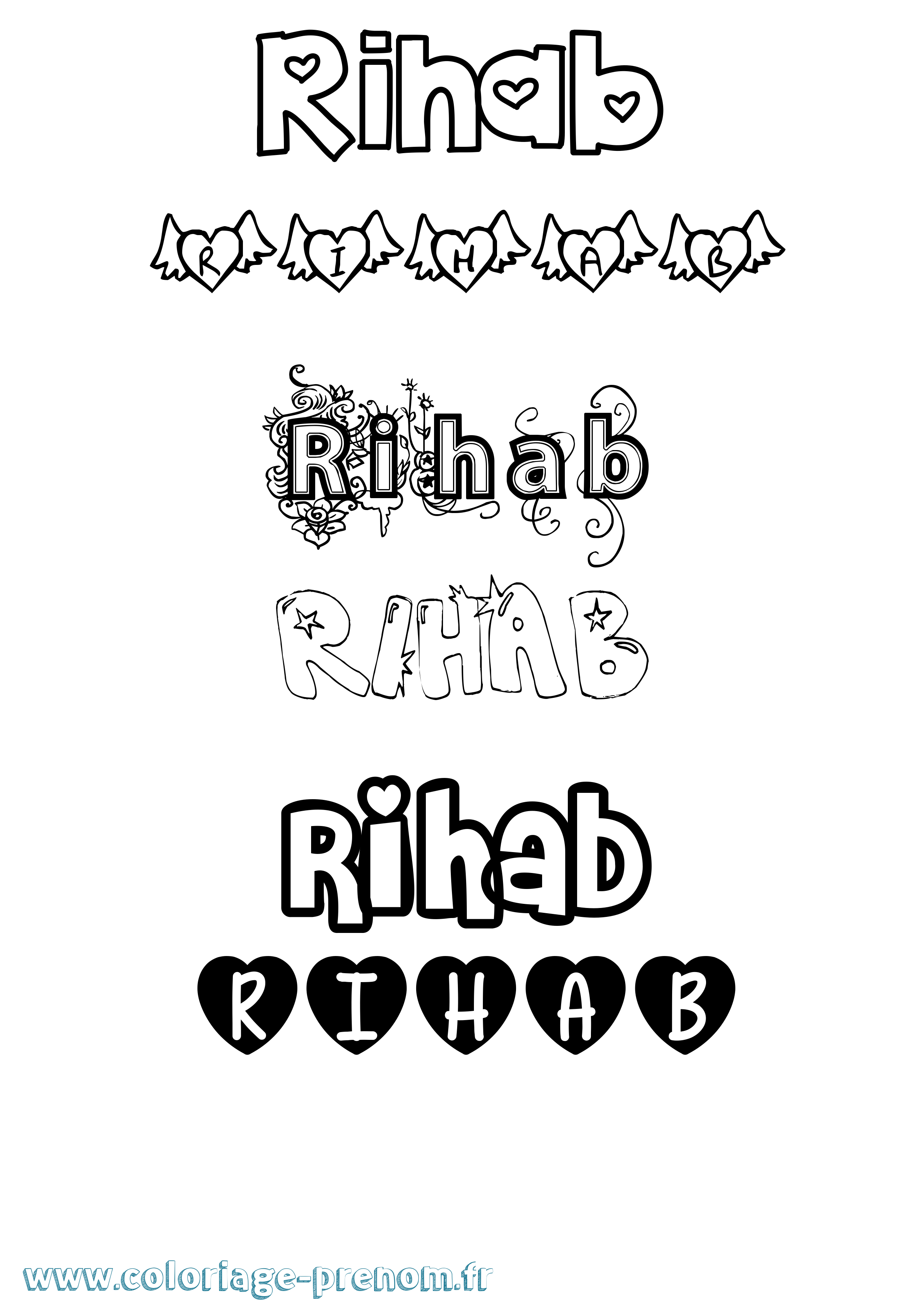Coloriage Rihab Girly Coloriage prénom Rihab Girly