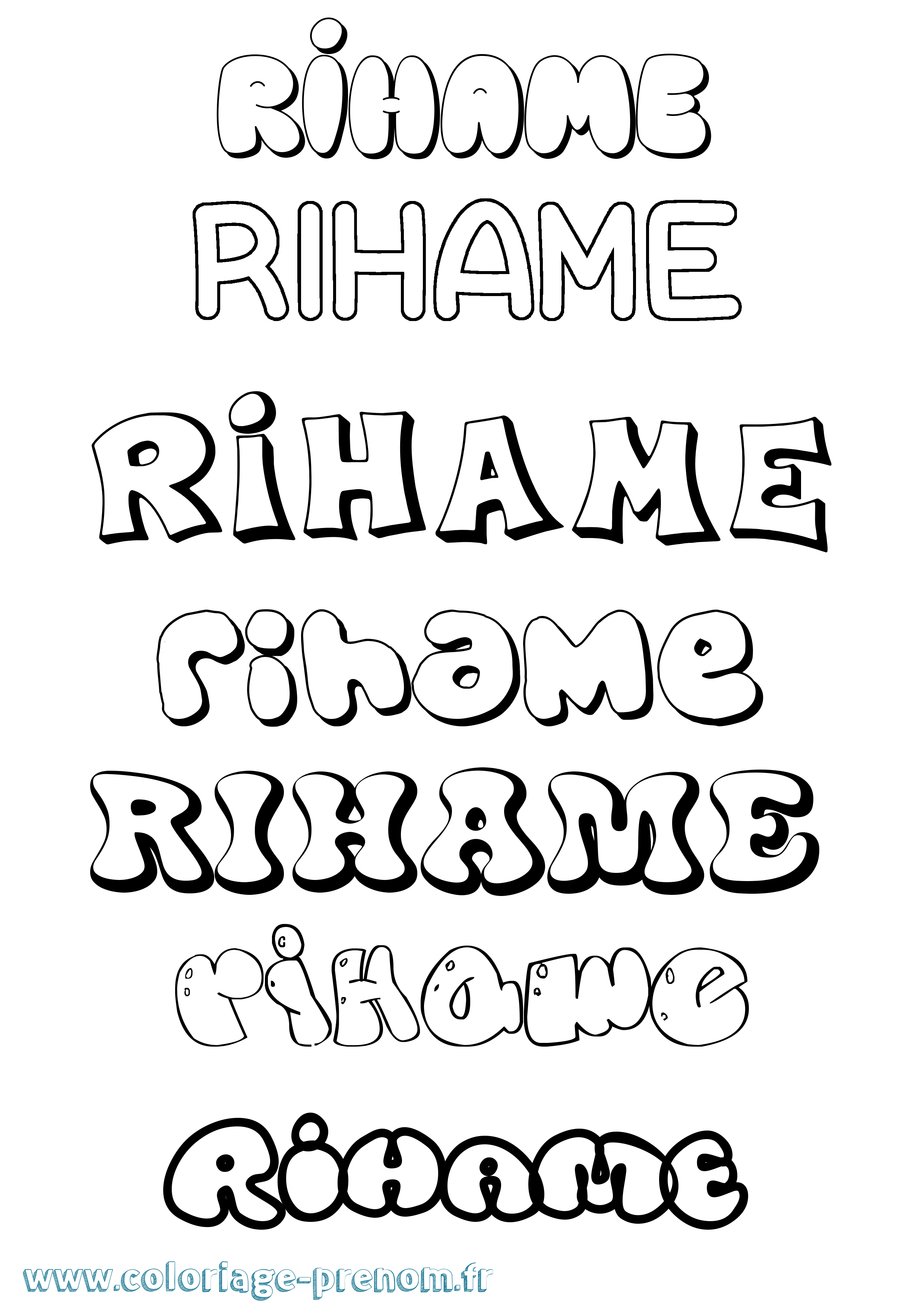 Coloriage Rihame Bubble Coloriage prénom Rihame Bubble