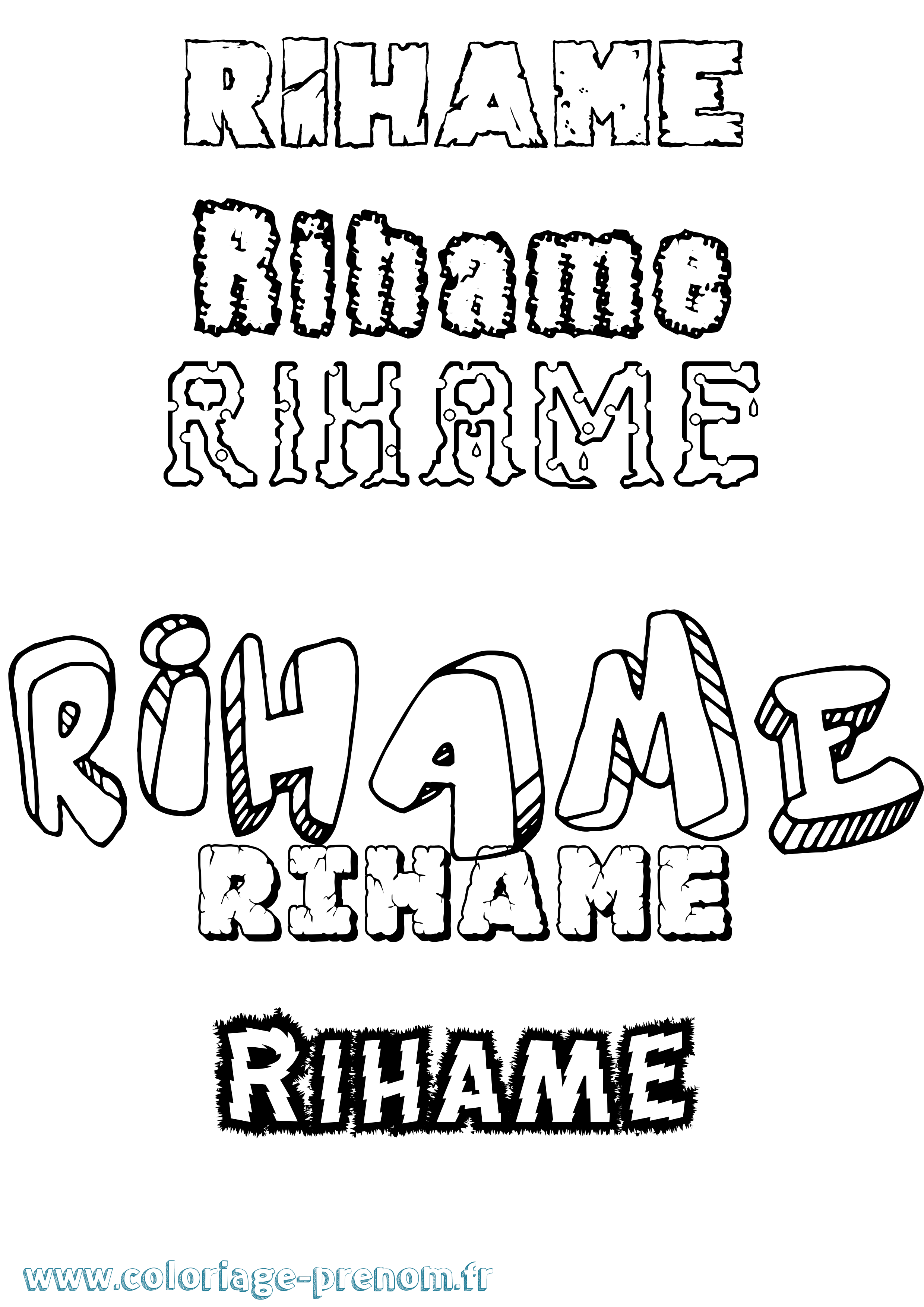 Coloriage Rihame Destructuré Coloriage prénom Rihame Destructuré