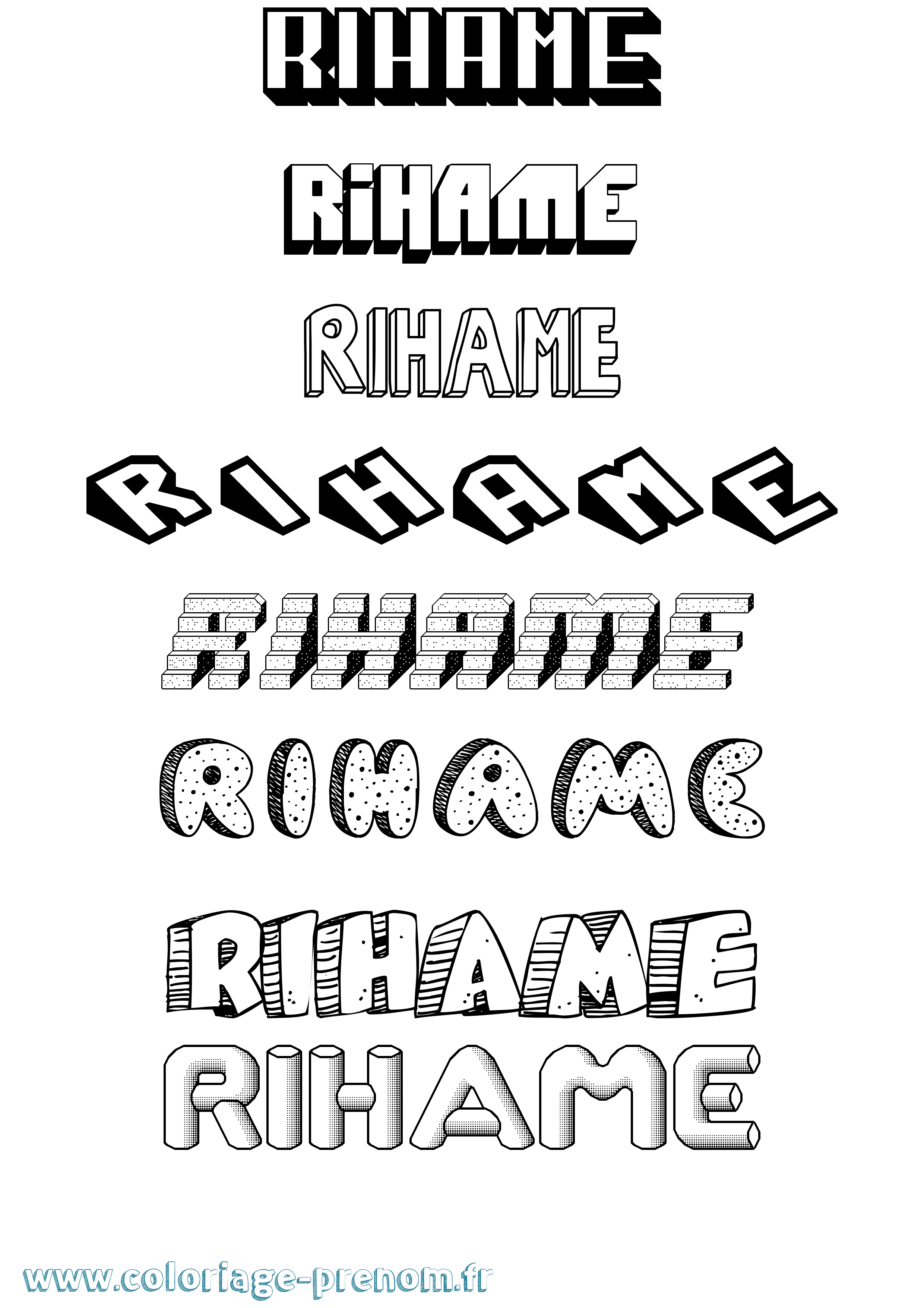 Coloriage Rihame Effet 3D Coloriage prénom Rihame Effet 3D