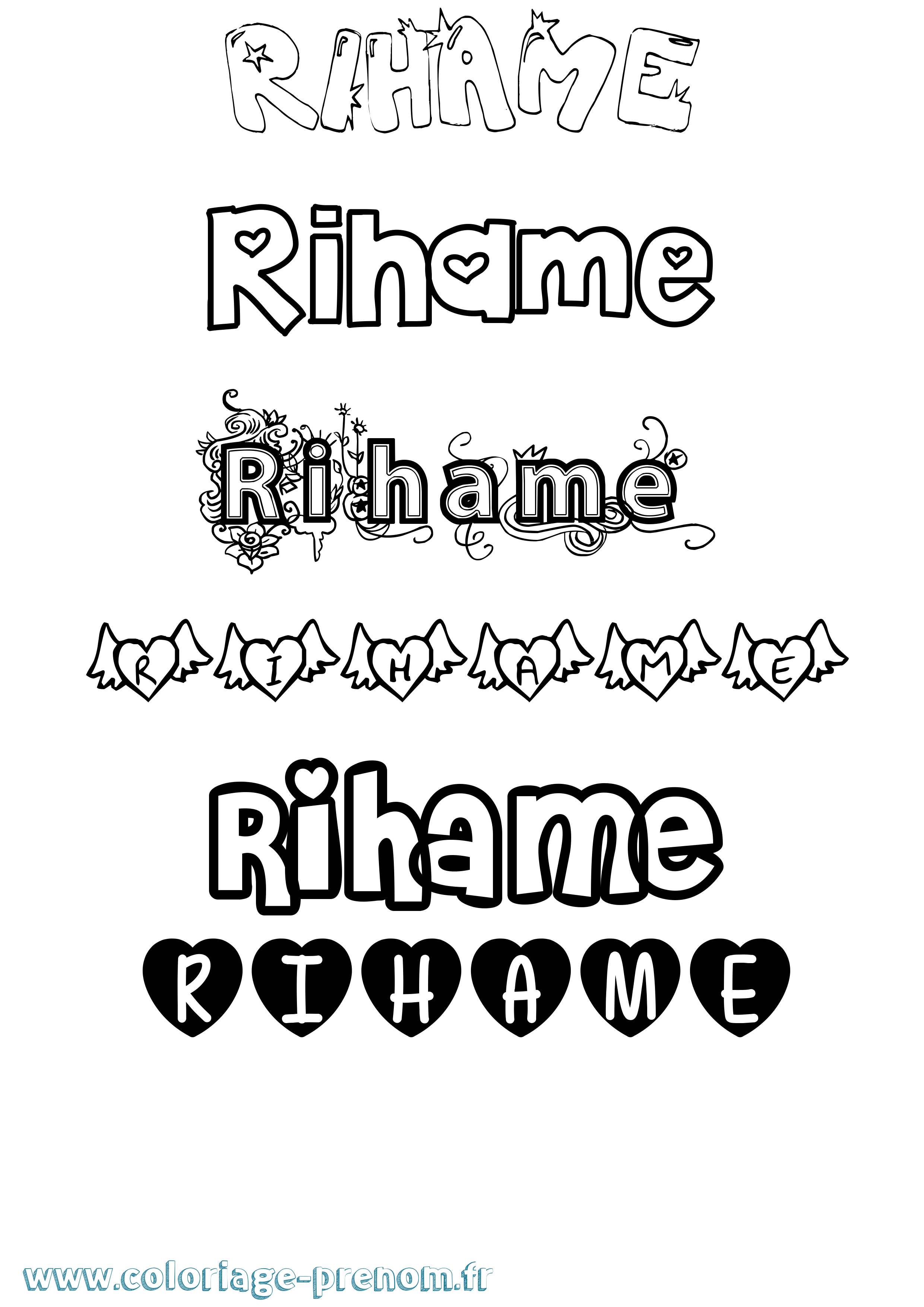 Coloriage Rihame Girly Coloriage prénom Rihame Girly
