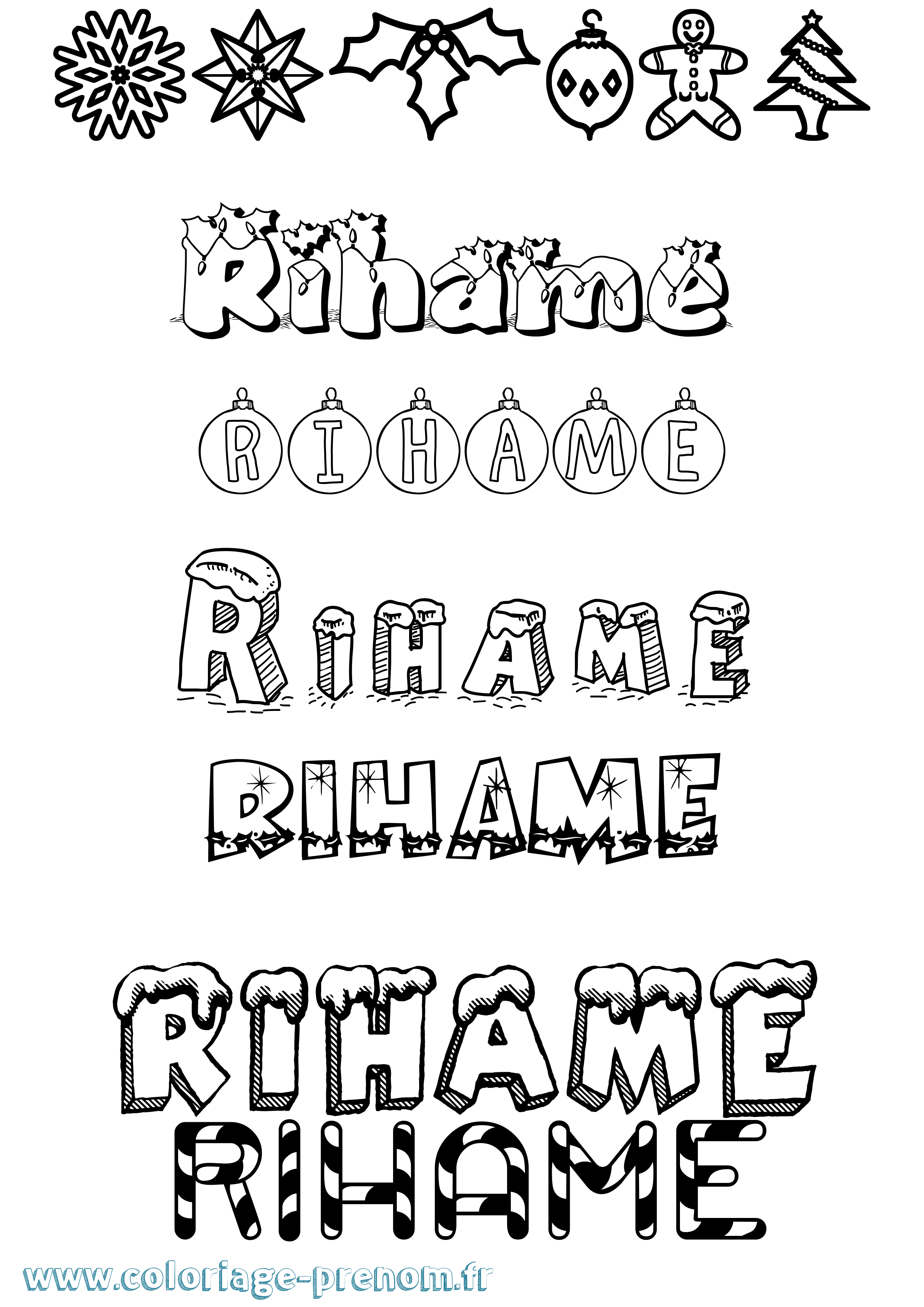 Coloriage Rihame Noël Coloriage prénom Rihame Noël