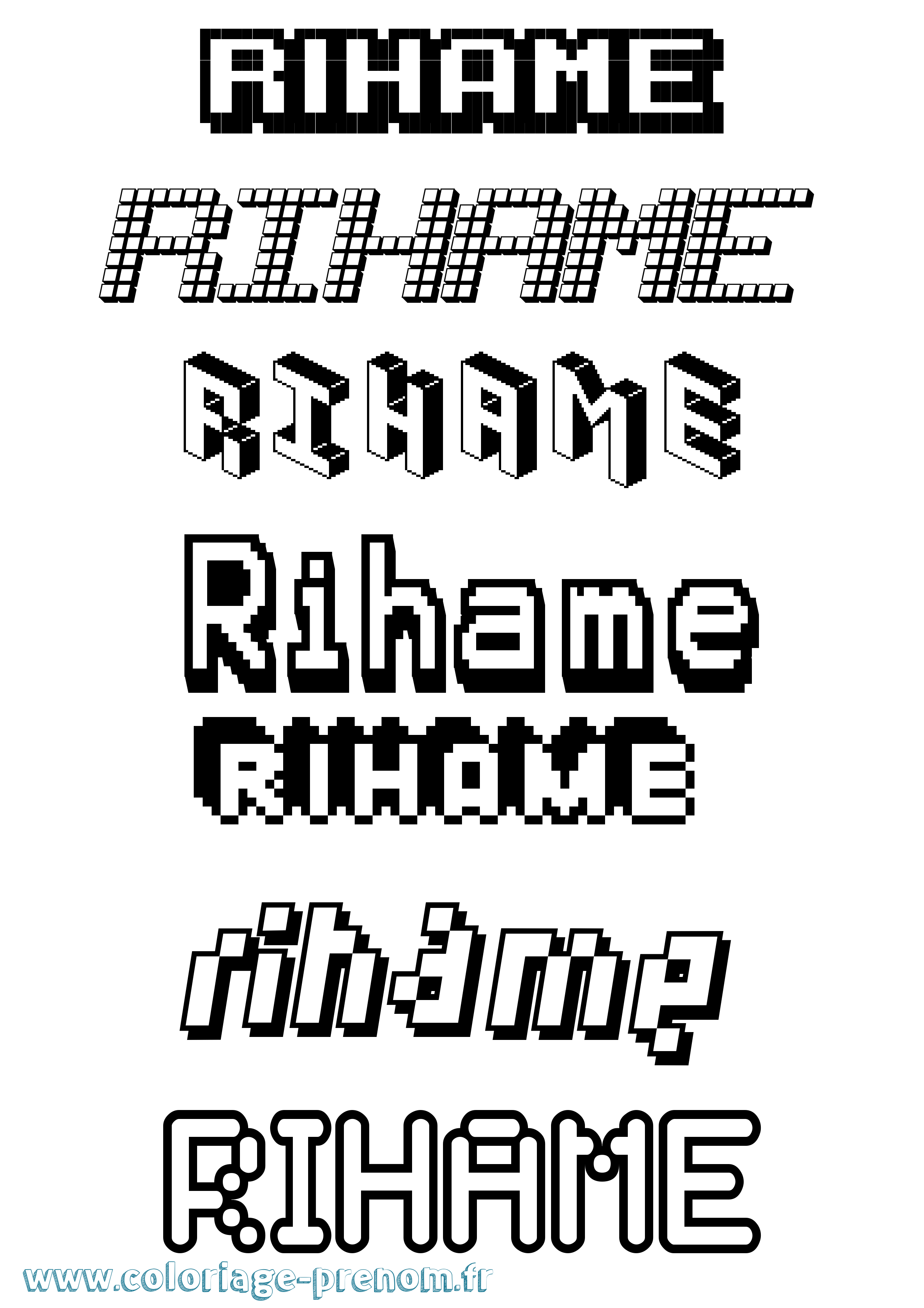 Coloriage Rihame Pixel Coloriage prénom Rihame Pixel