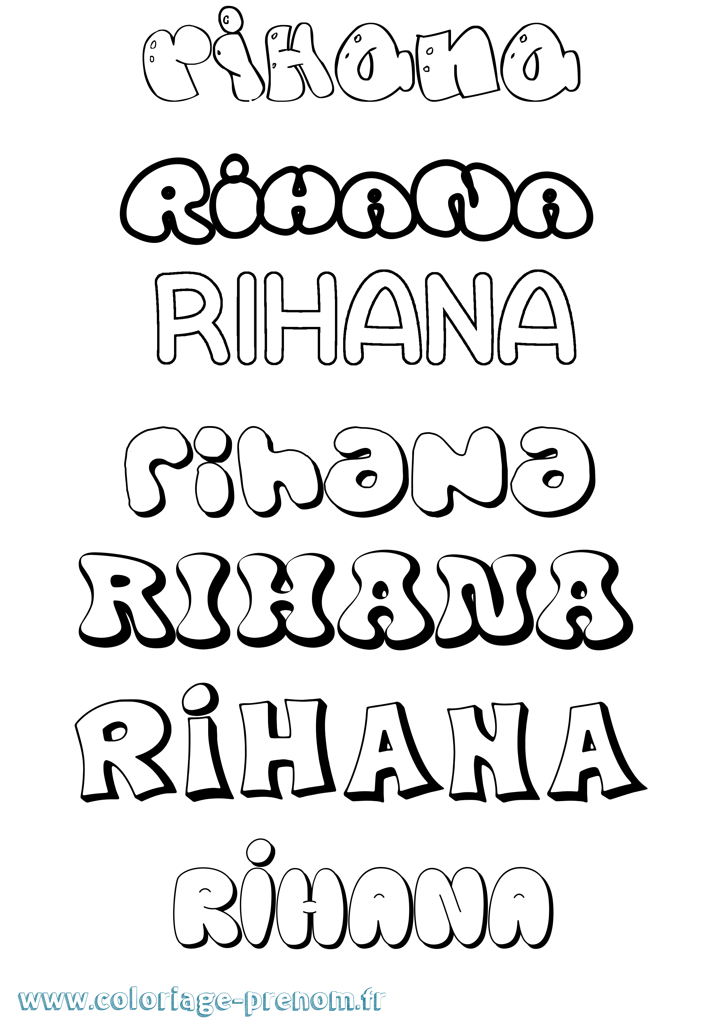 Coloriage Rihana Bubble Coloriage prénom Rihana Bubble
