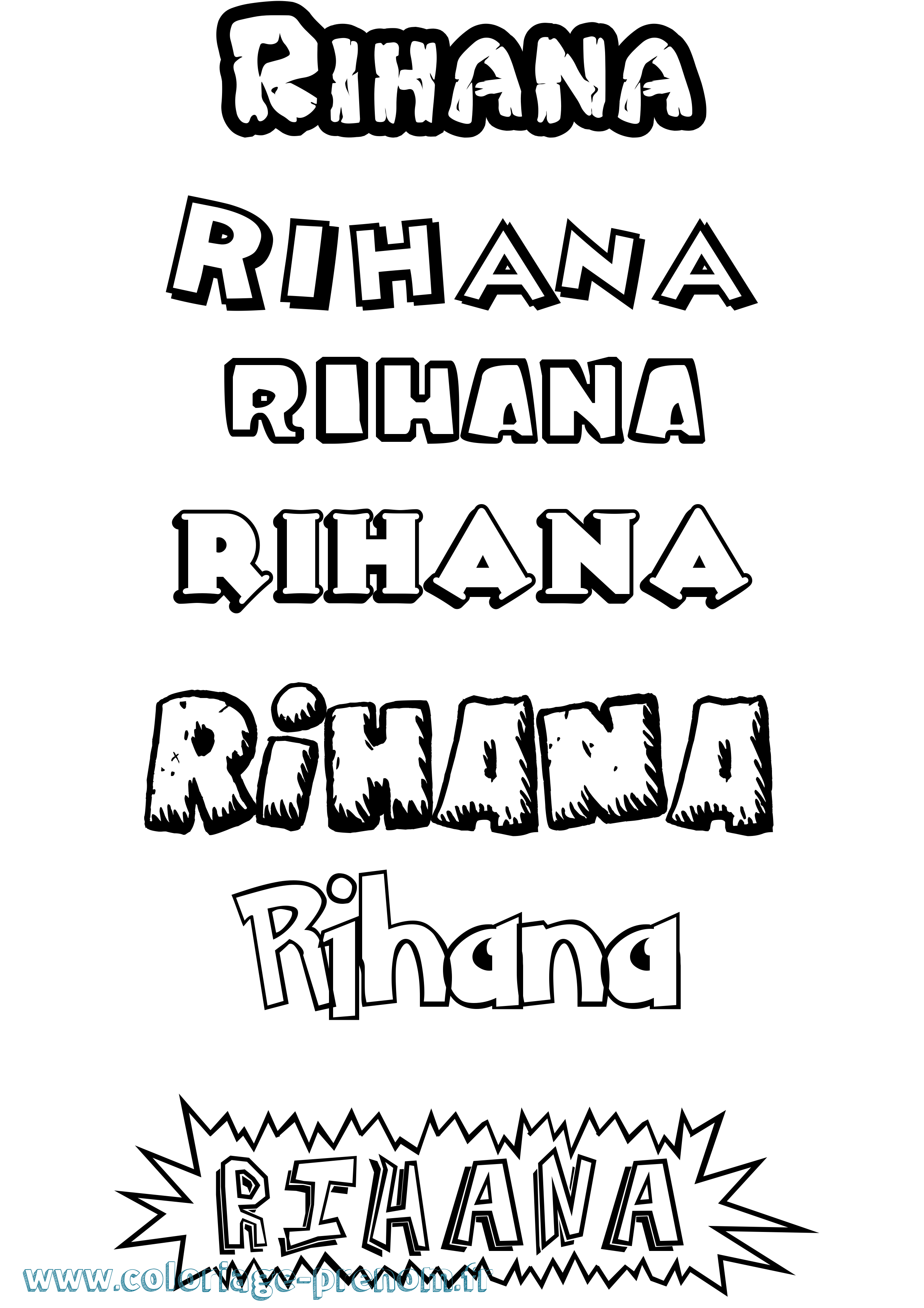 Coloriage Rihana Dessin Animé Coloriage prénom Rihana Dessin Animé