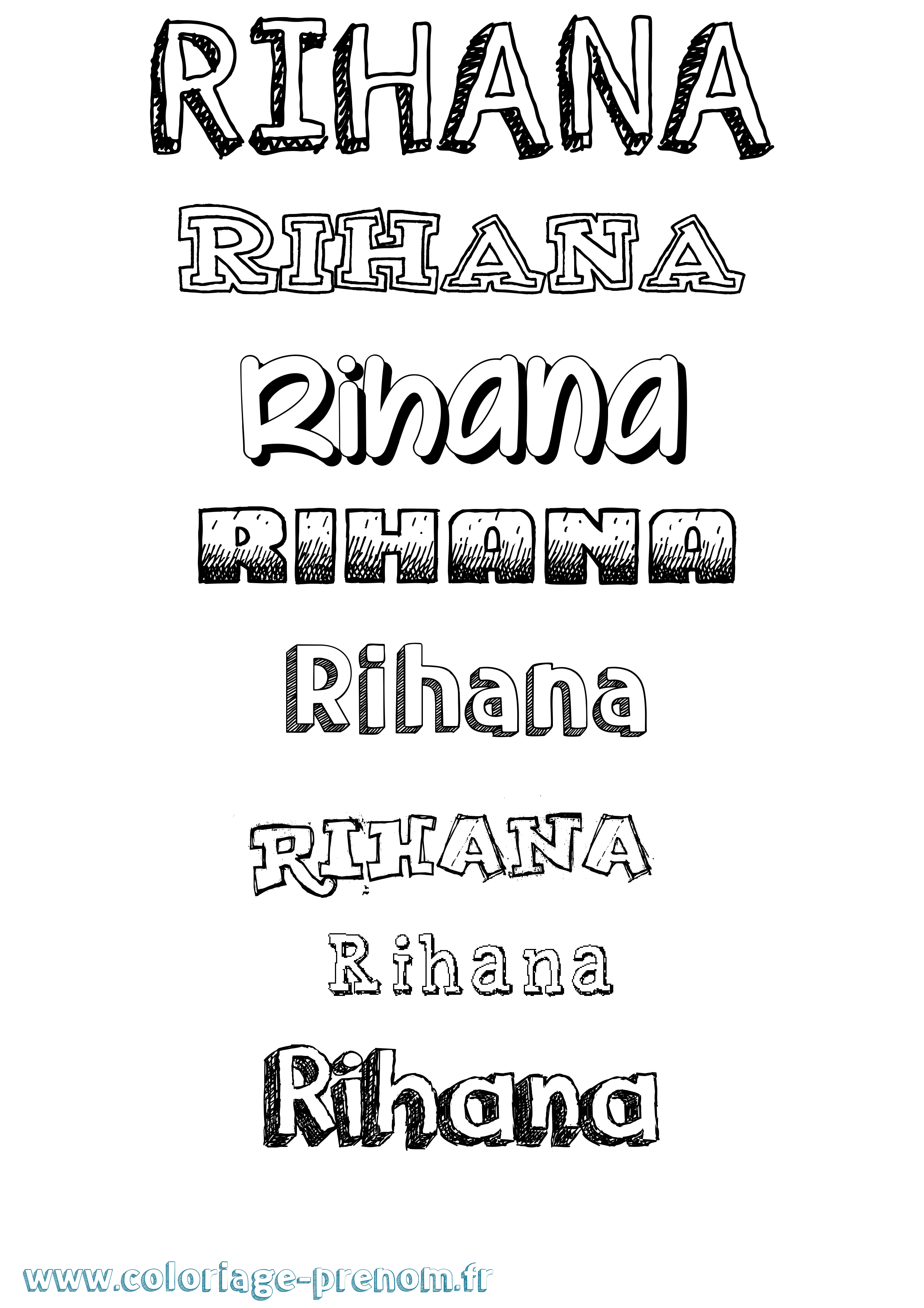 Coloriage Rihana Dessiné Coloriage prénom Rihana Dessiné
