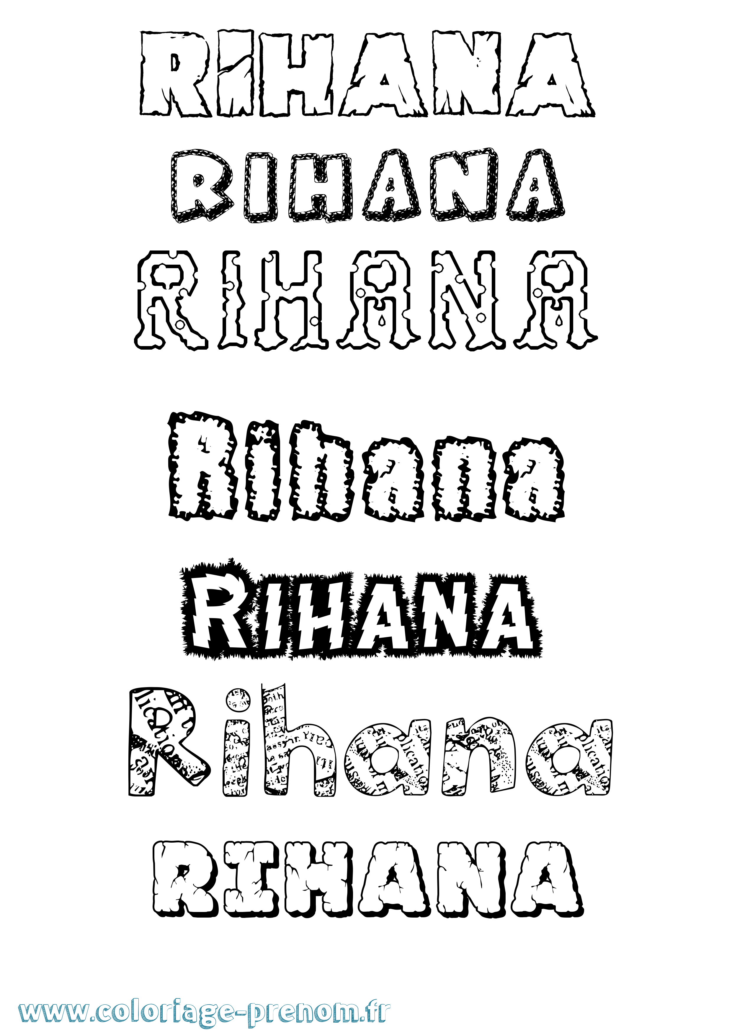 Coloriage Rihana Destructuré Coloriage prénom Rihana Destructuré