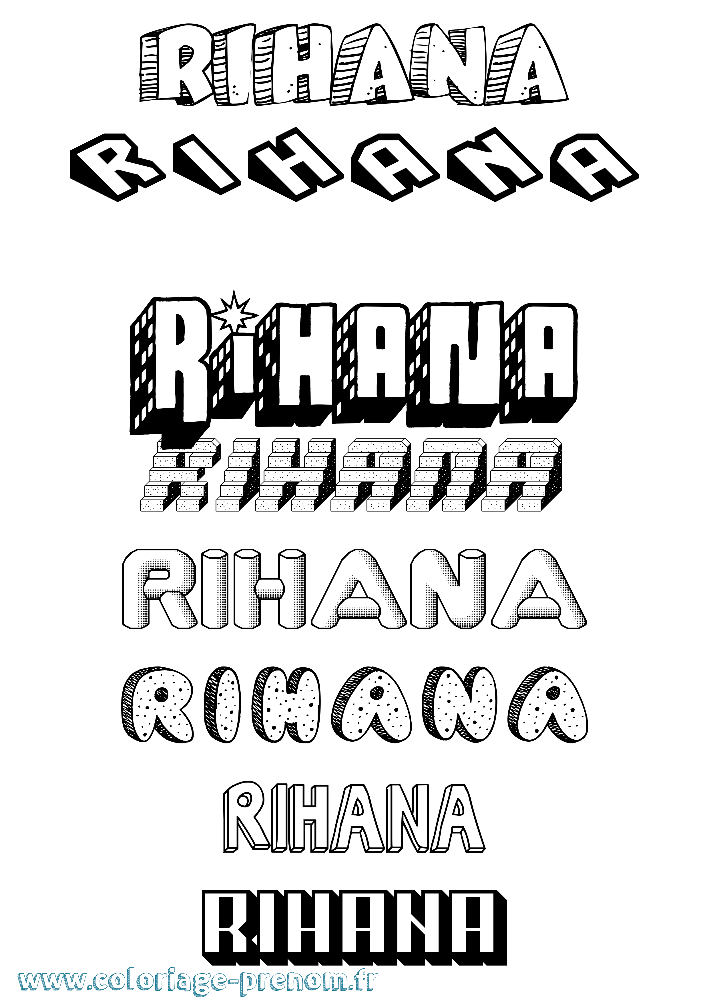 Coloriage Rihana Effet 3D Coloriage prénom Rihana Effet 3D