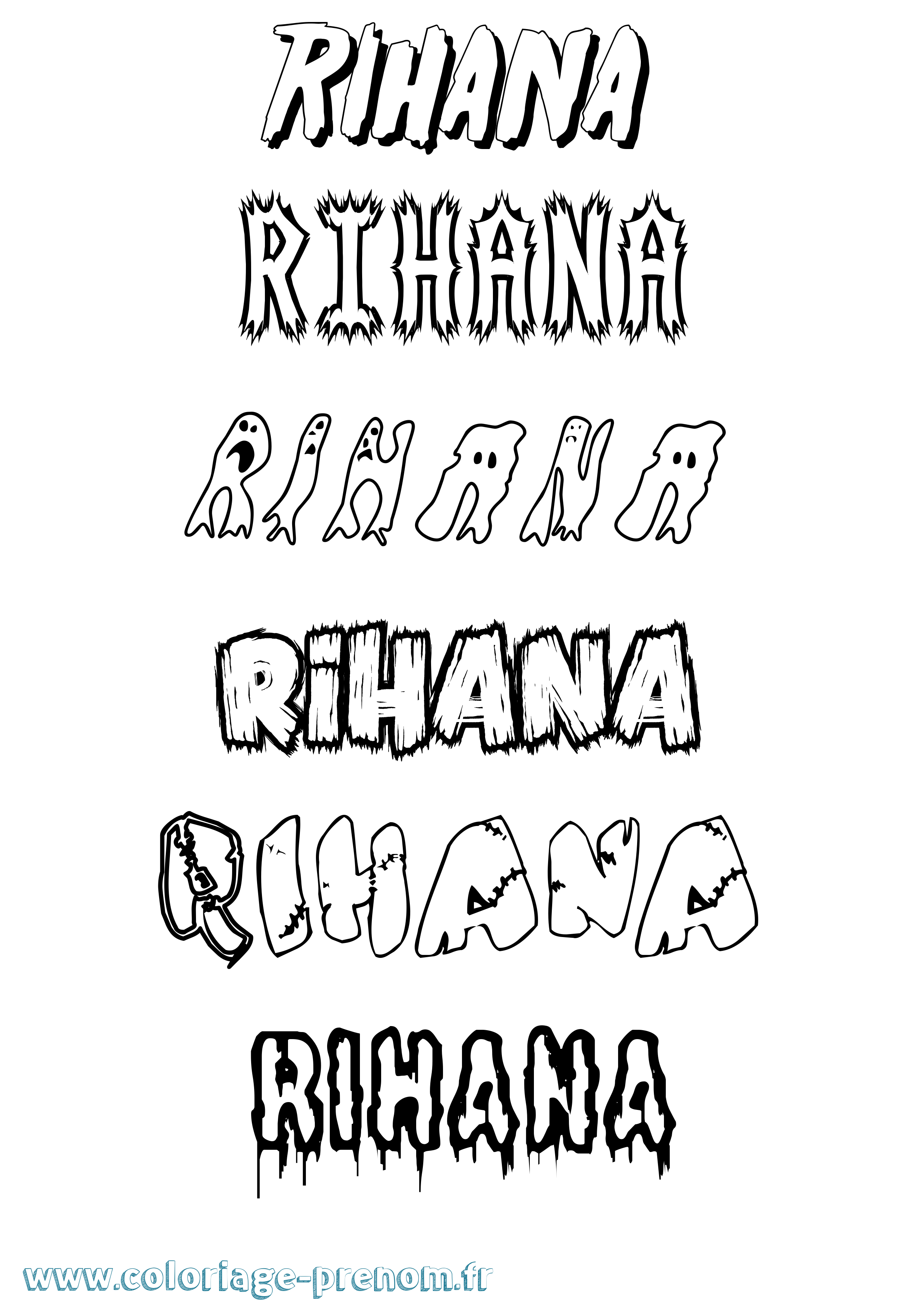 Coloriage Rihana Frisson Coloriage prénom Rihana Frisson