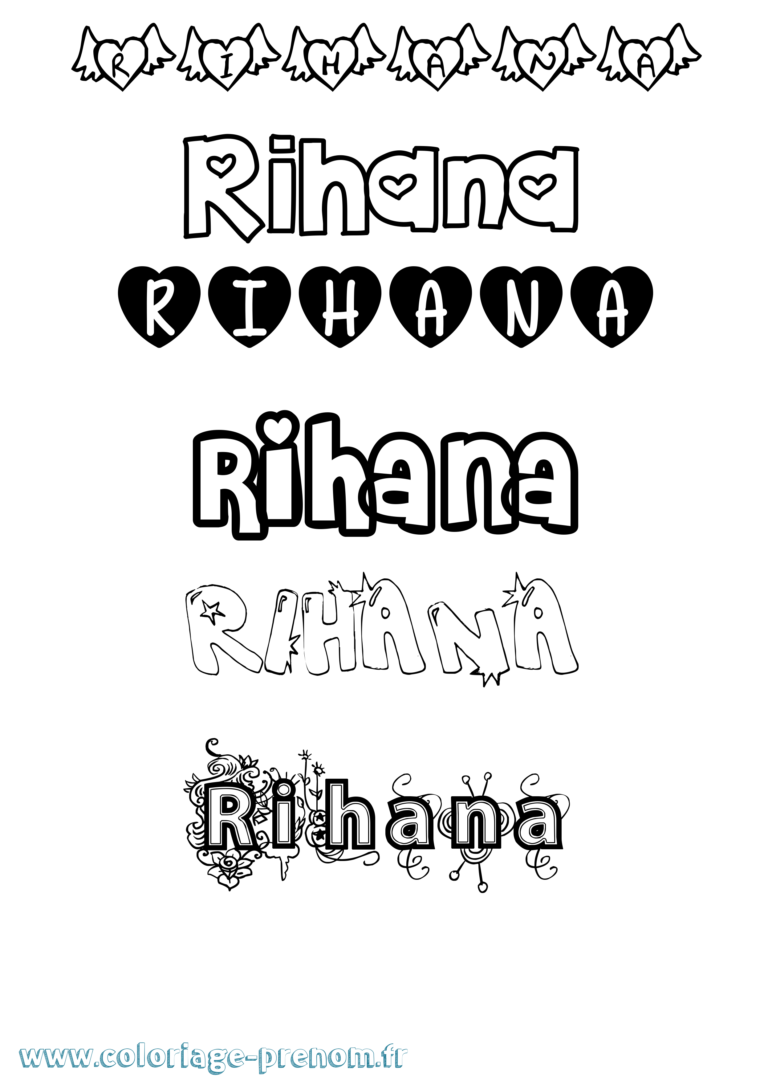 Coloriage Rihana Girly Coloriage prénom Rihana Girly