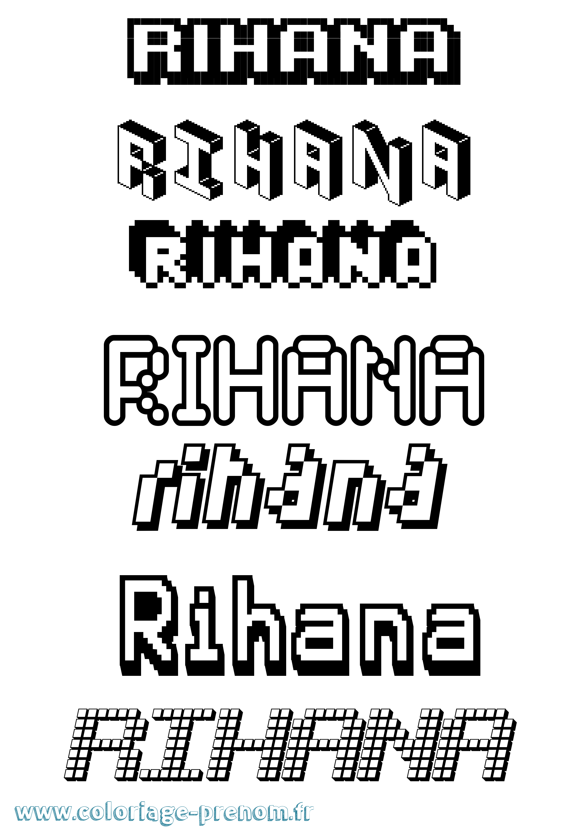 Coloriage Rihana Pixel Coloriage prénom Rihana Pixel