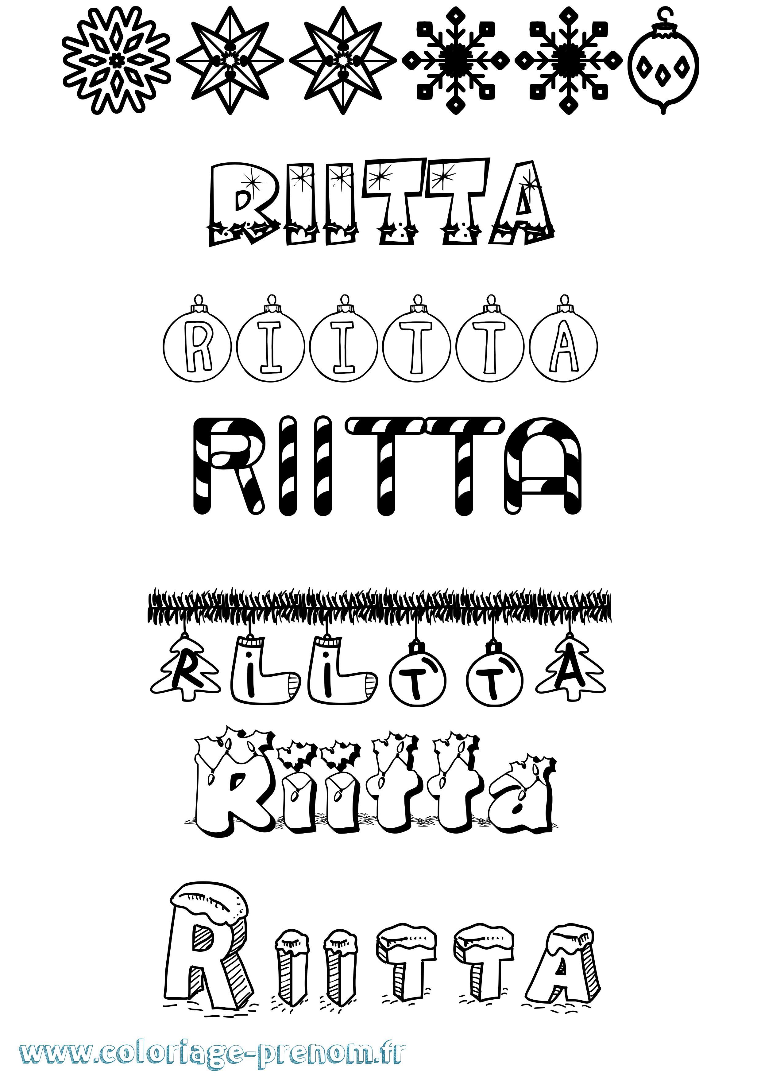 Coloriage Riitta Noël Coloriage prénom Riitta Noël