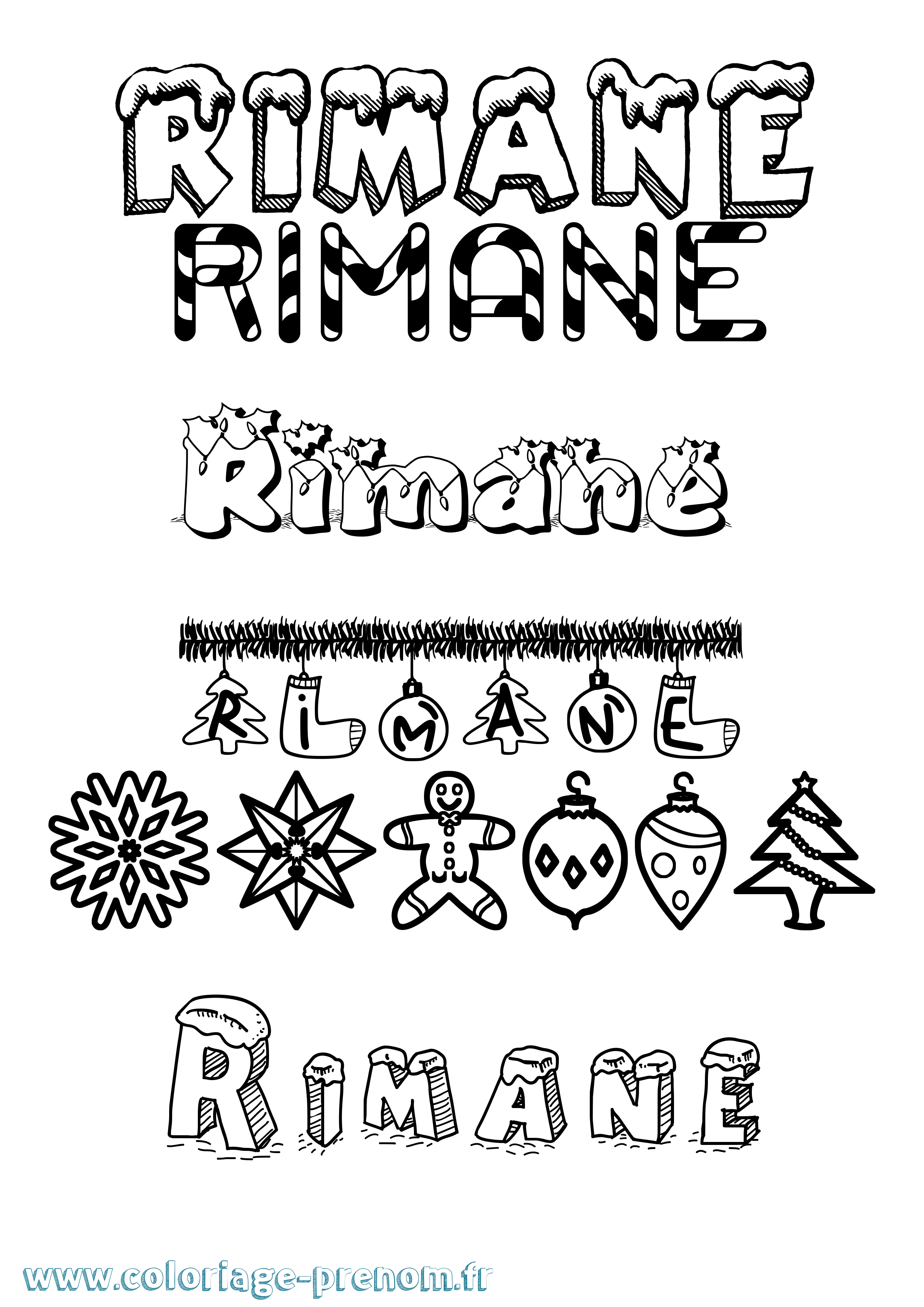 Coloriage Rimane Noël Coloriage prénom Rimane Noël