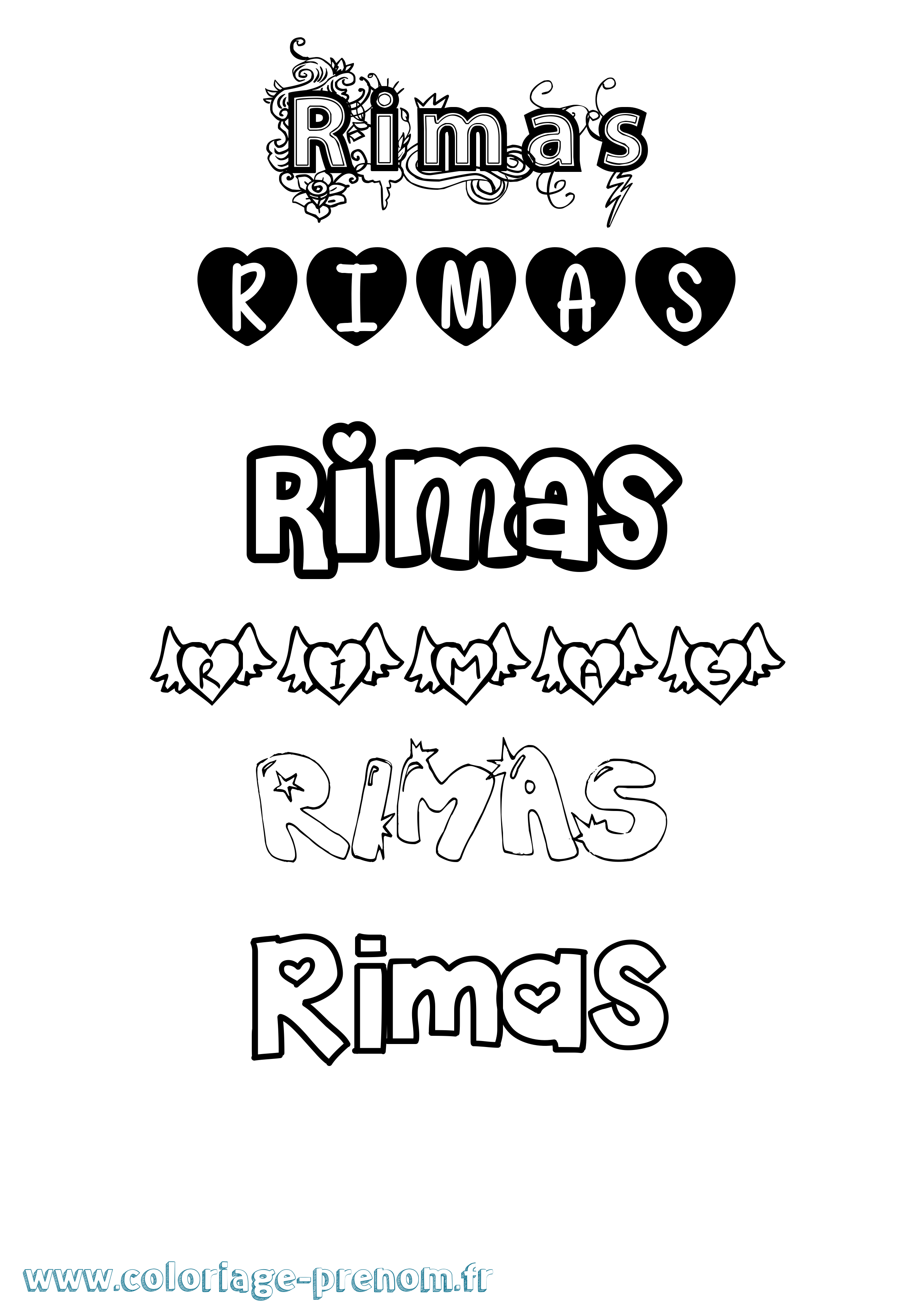 Coloriage Rimas Girly Coloriage prénom Rimas Girly