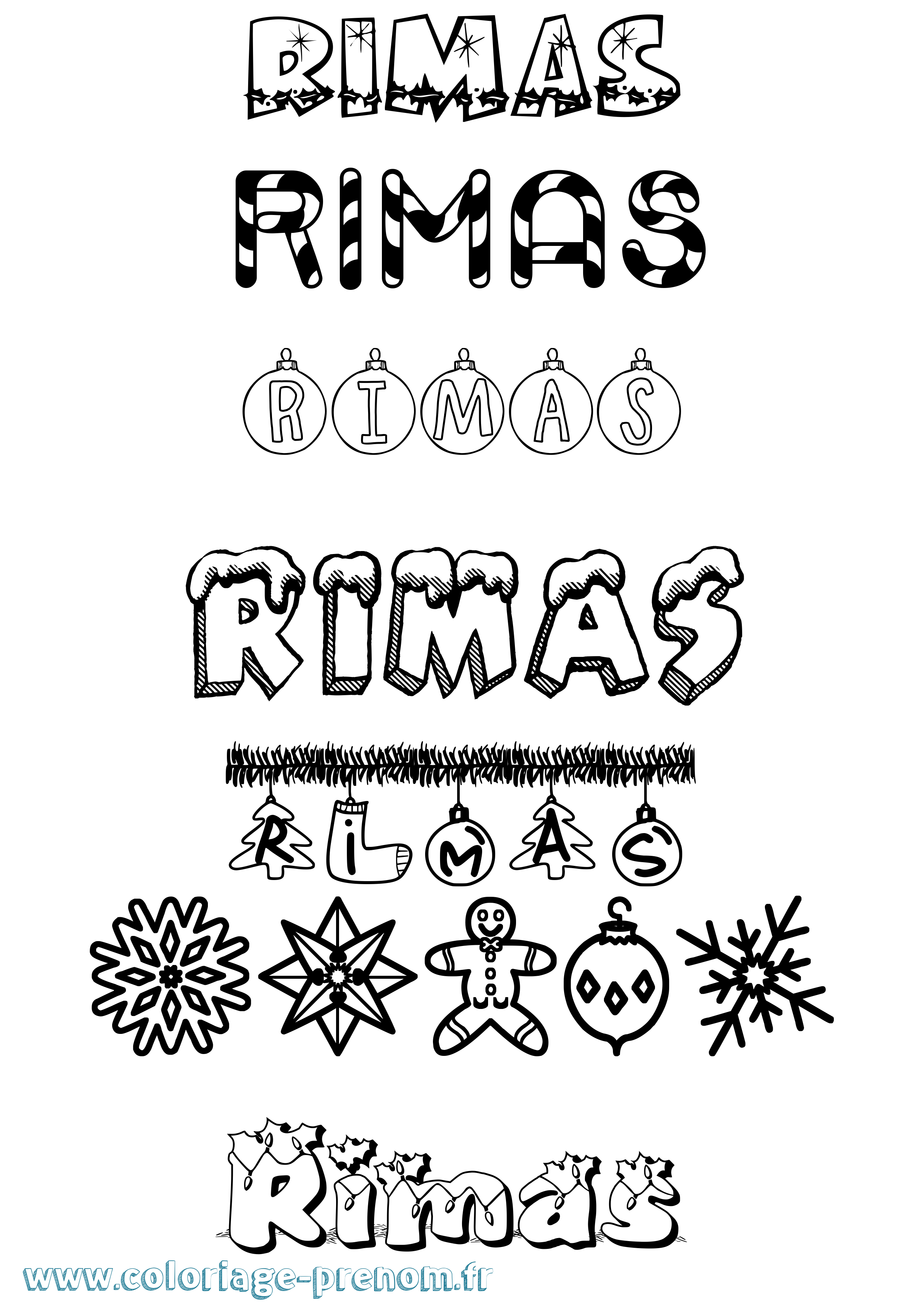 Coloriage Rimas Noël Coloriage prénom Rimas Noël
