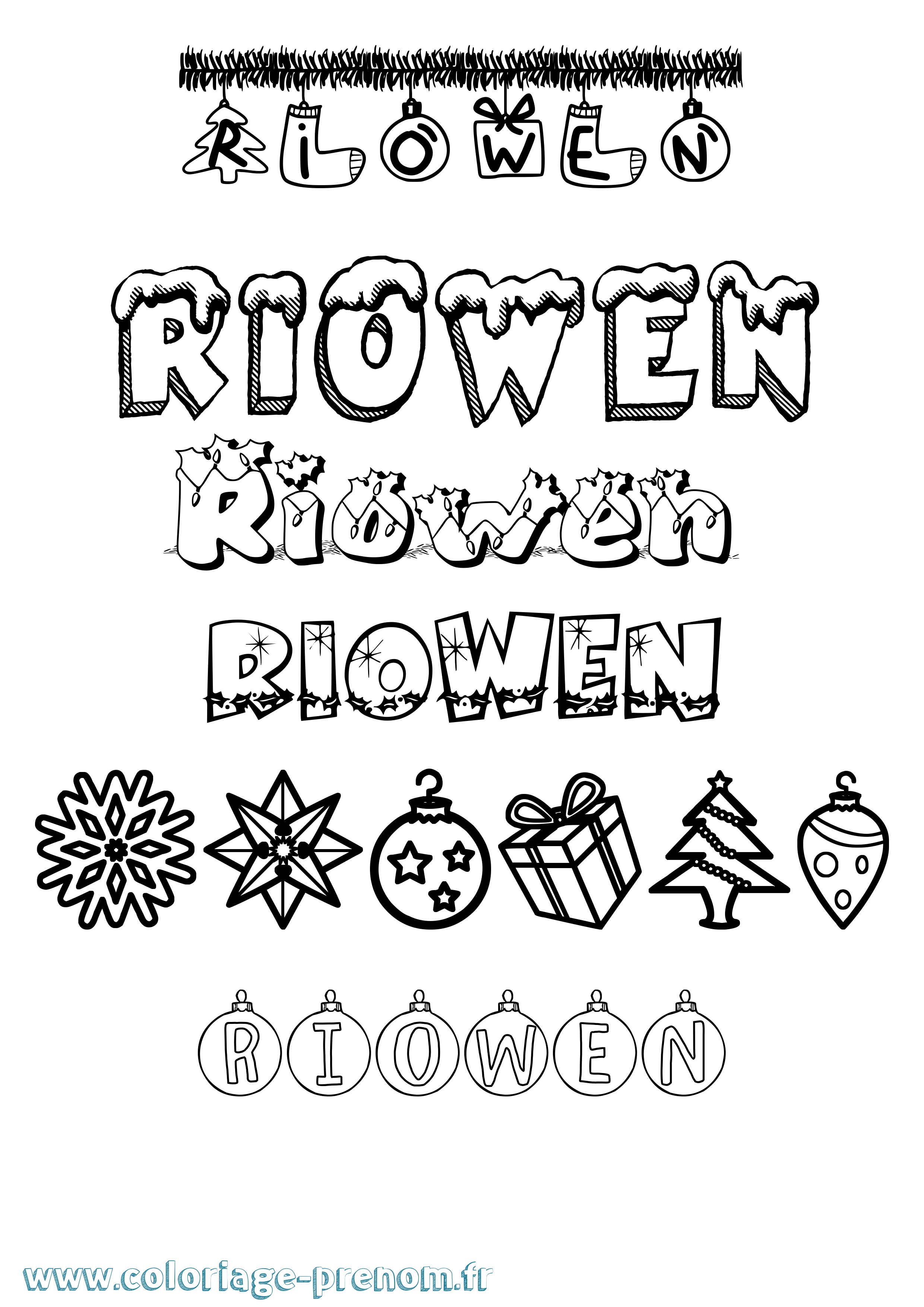 Coloriage Riowen Noël Coloriage prénom Riowen Noël